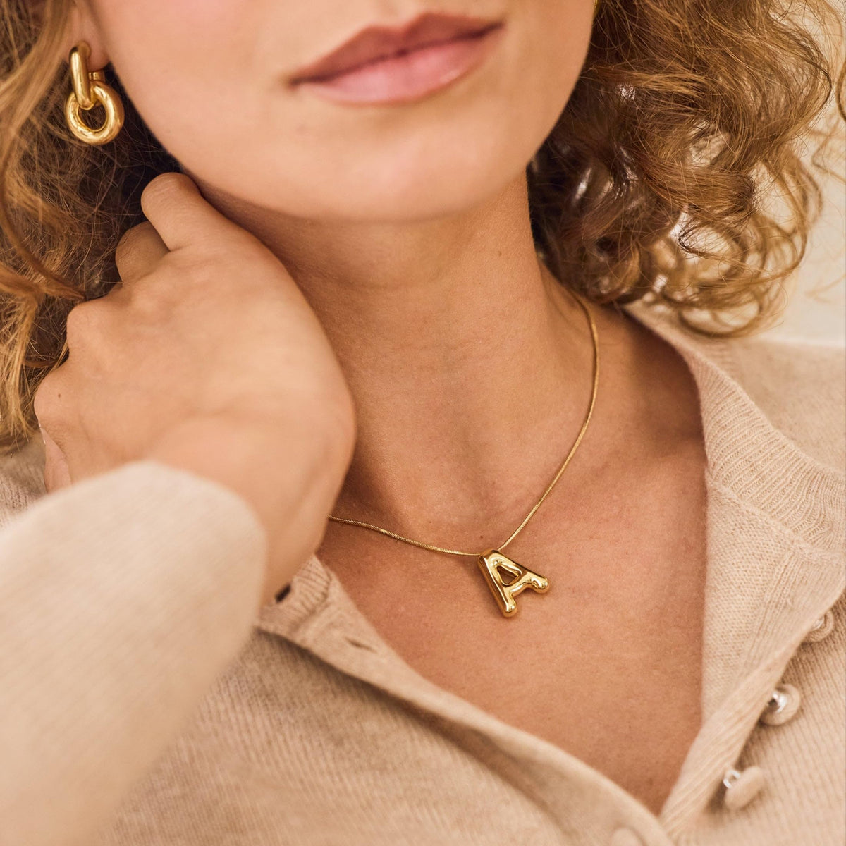 Brook & York Pippa Bubble Initial Pendant - Hypoallergenic 14K Gold-Plated Brass - Initial Jewelry - Women's Necklaces -