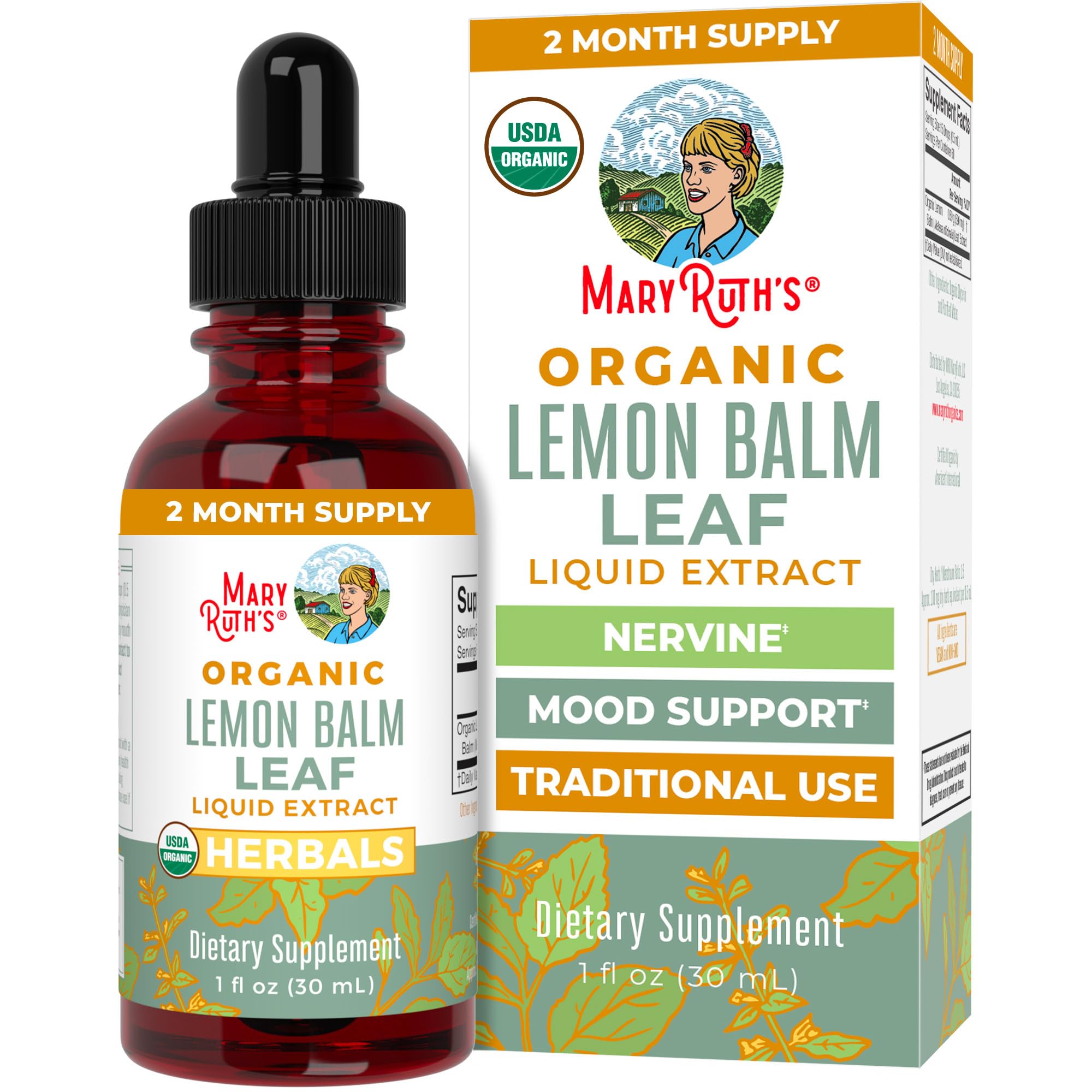 MARYRUTH'S Organic Lemon Balm Leaf Liquid Extract, Mood Support, - Product Imagery