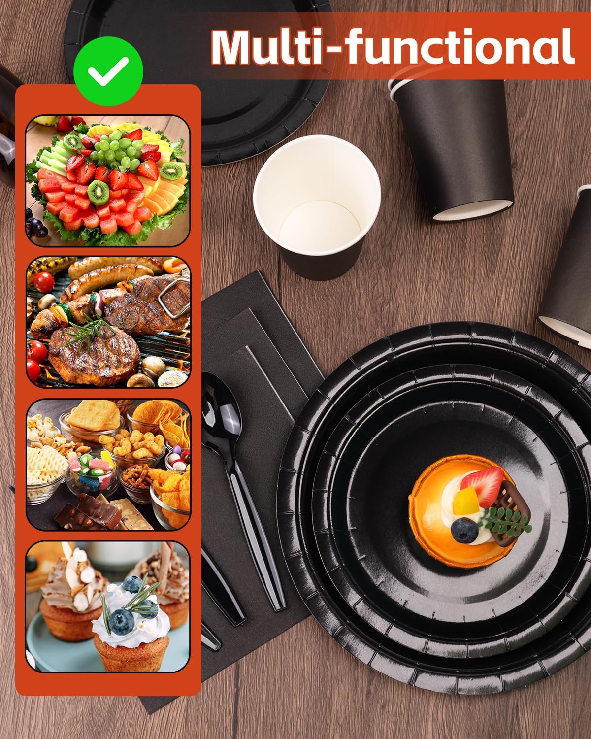 Lzerking Black Party Supplies Set 224 Pcs – product photo (Plates)