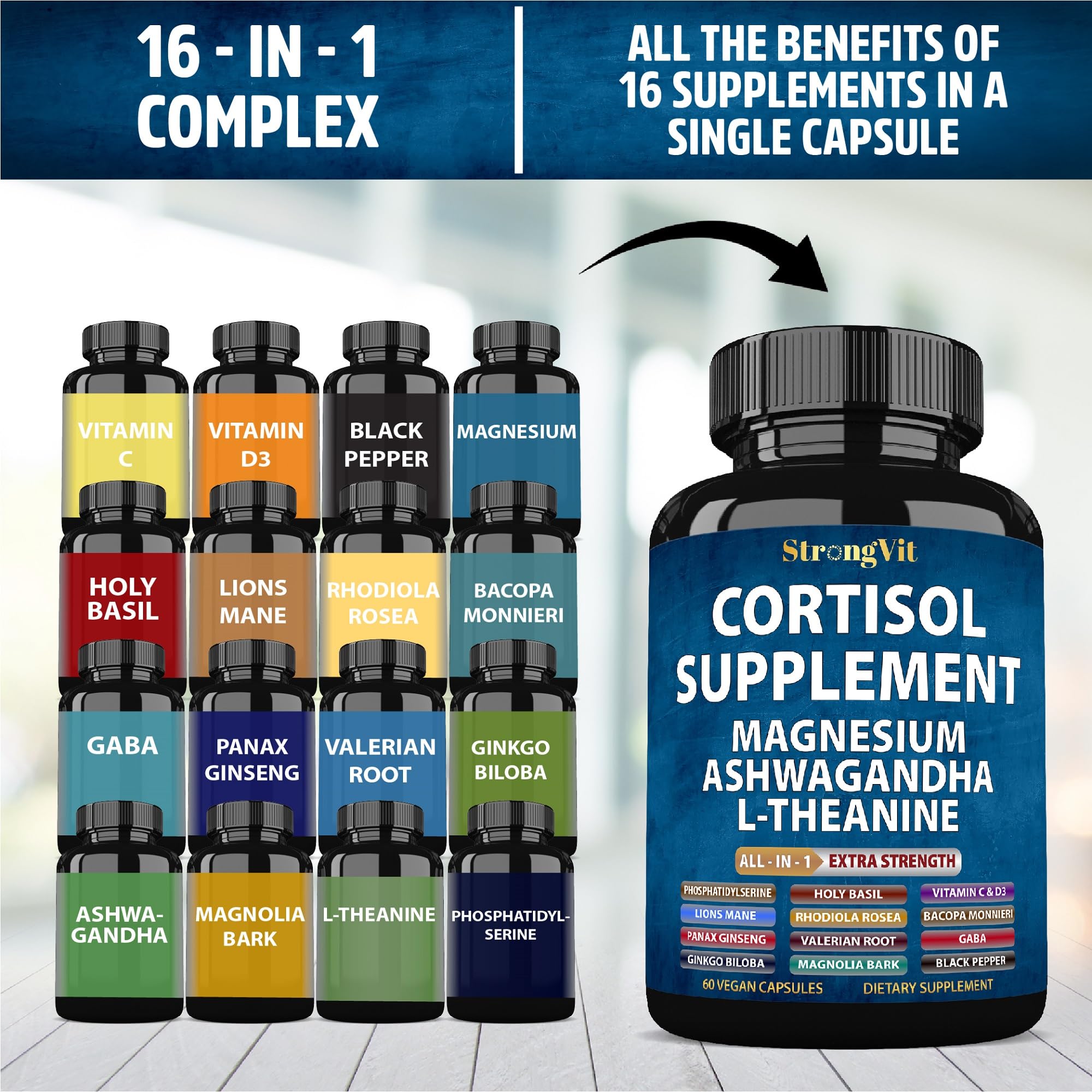 StrongVit Cortisol Supplement with Ashwagandha & Magnesium