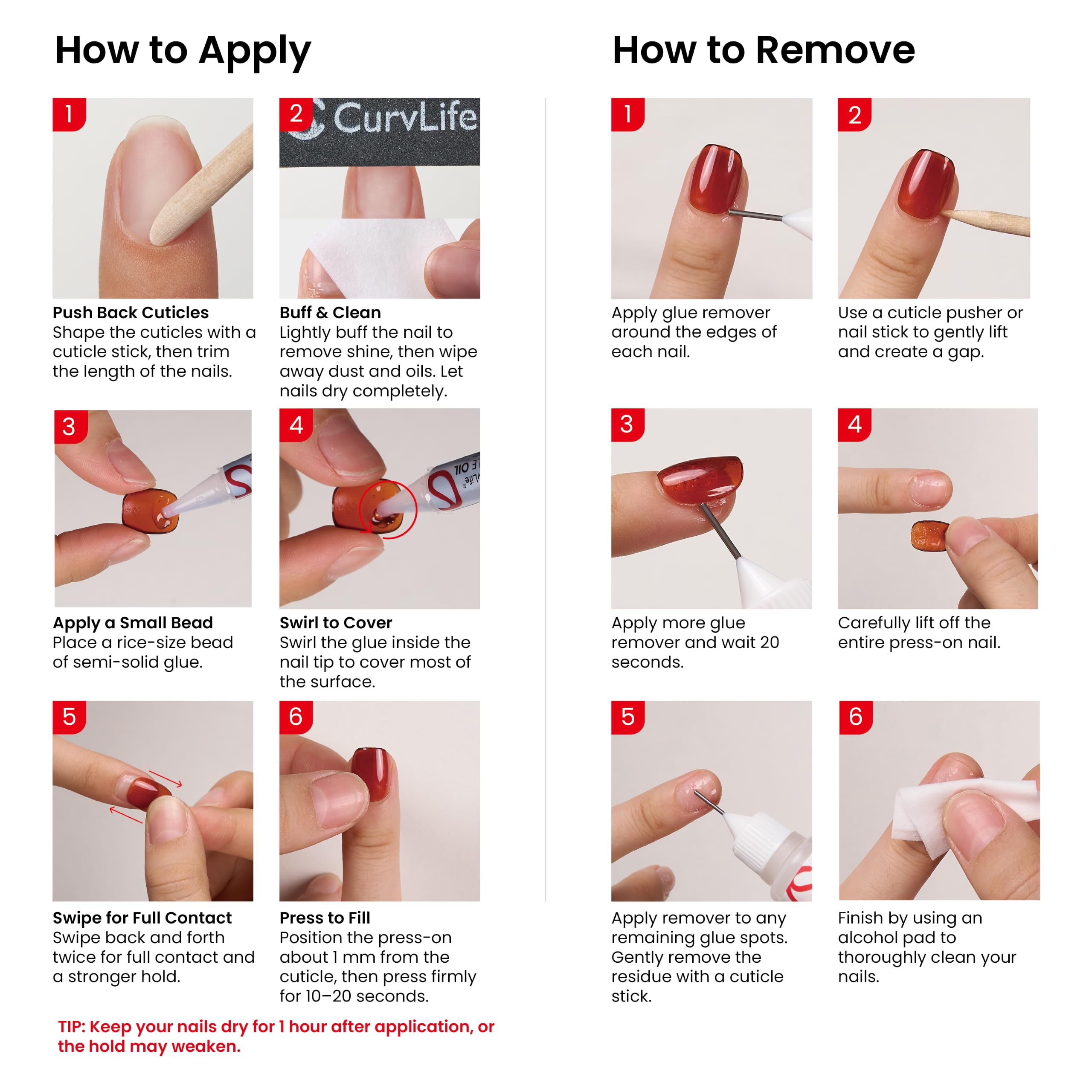 CurvLife Jelly Glaze Extra Short Square Press On Nails, Persimmon Brown Red