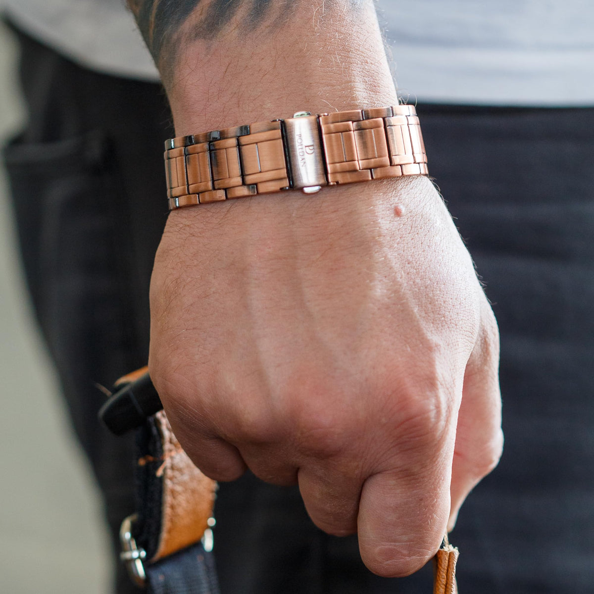 POLLDAN Copper Bracelet For Men | 6200 Gauss Power | Adjustable Magnetic Bracelet | Gift Box and Sizing Tool (3X Power) 