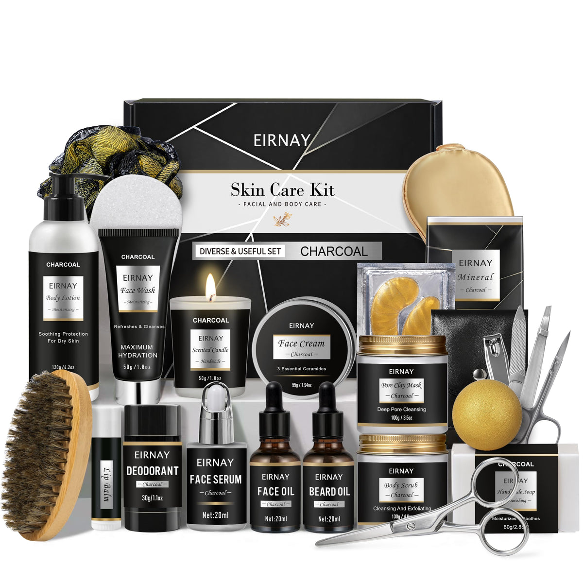 EIRNAY Gifts for Men, 21PCS Spa Gift Basket Set for Men, Charcoal Skin Care Set – product photo (Sets &amp; Kits)