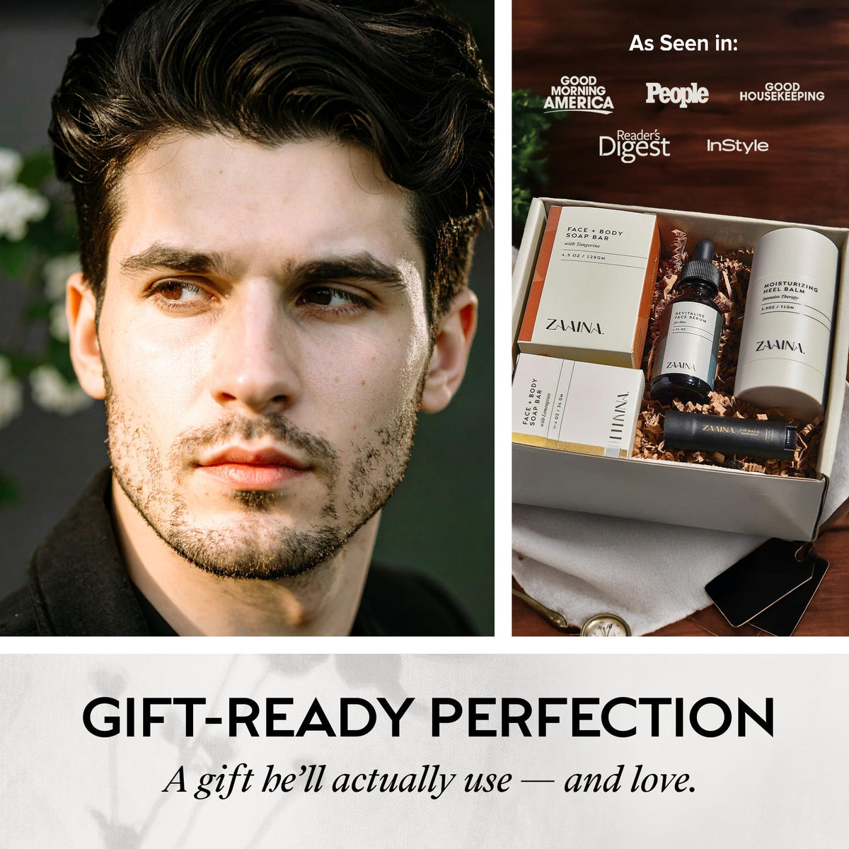 ZAAINA Men's Self Care Gift Box | Relaxation Grooming Gift Set – close-up detail