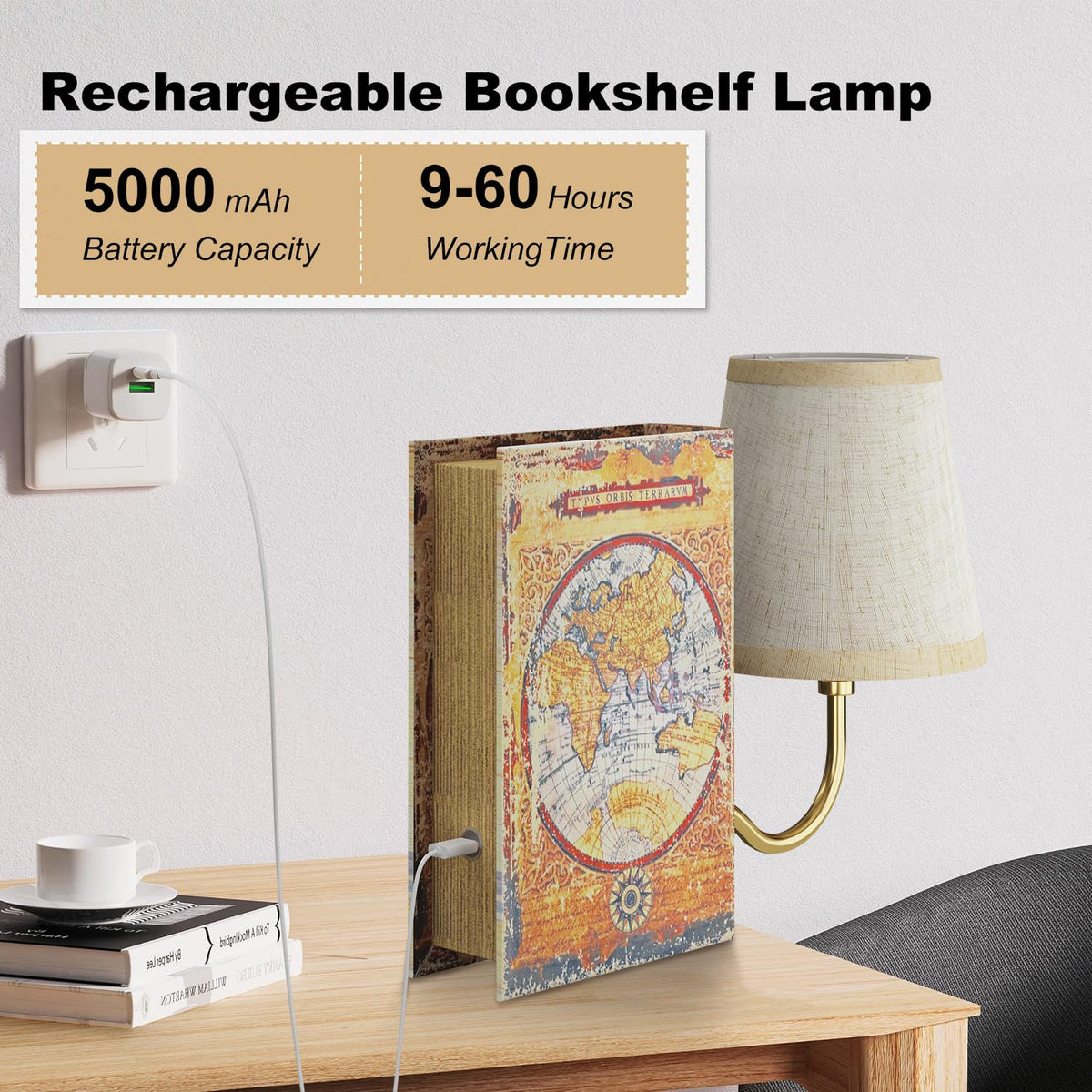 2 Pack Rechargeable Bookshelf Lamps Vintage Gold Touch - FUNTAPHANTA Official Imagery - 7