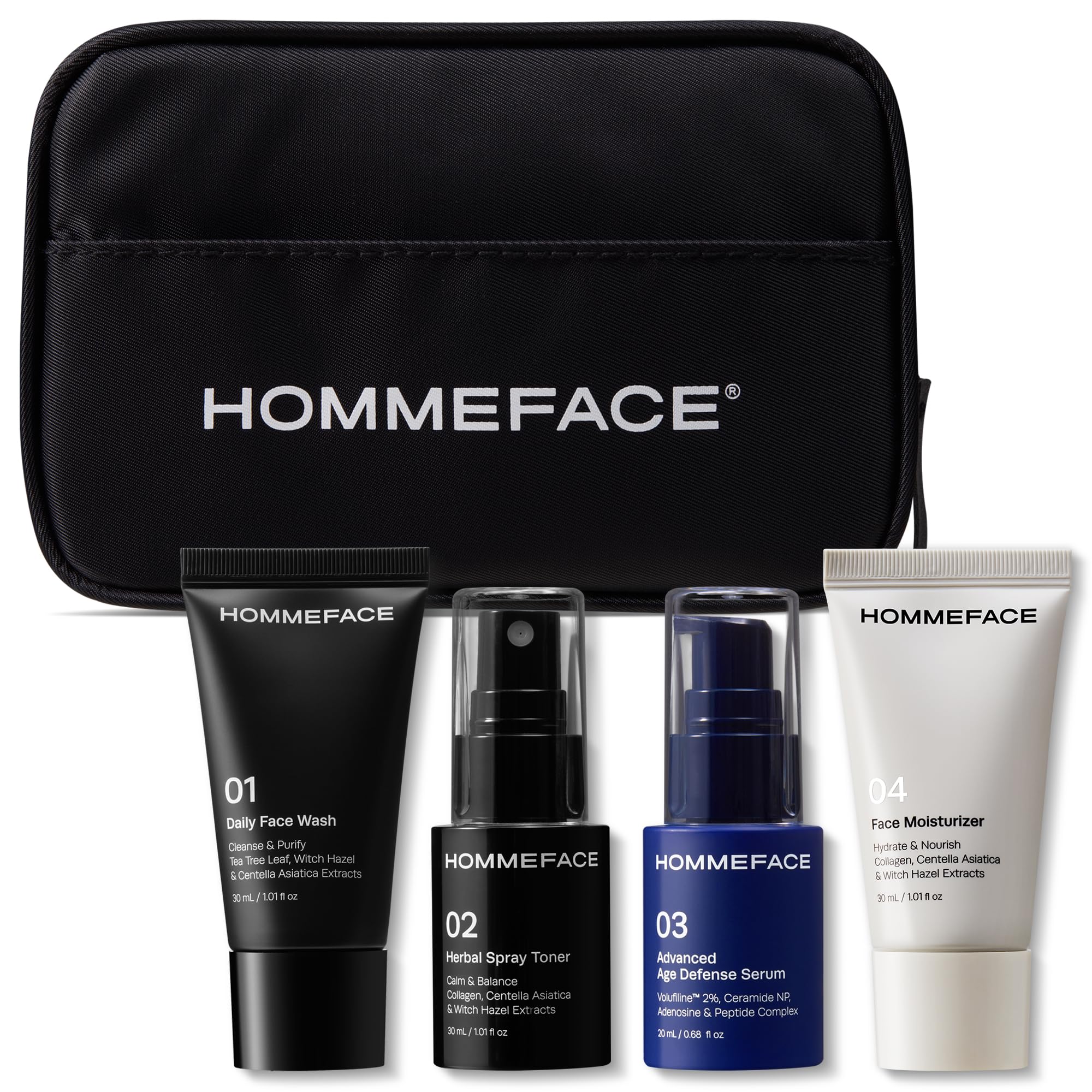 HOMMEFACE Men's First Class Skincare Essentials Travel Kit, 5ct. - Product Imagery