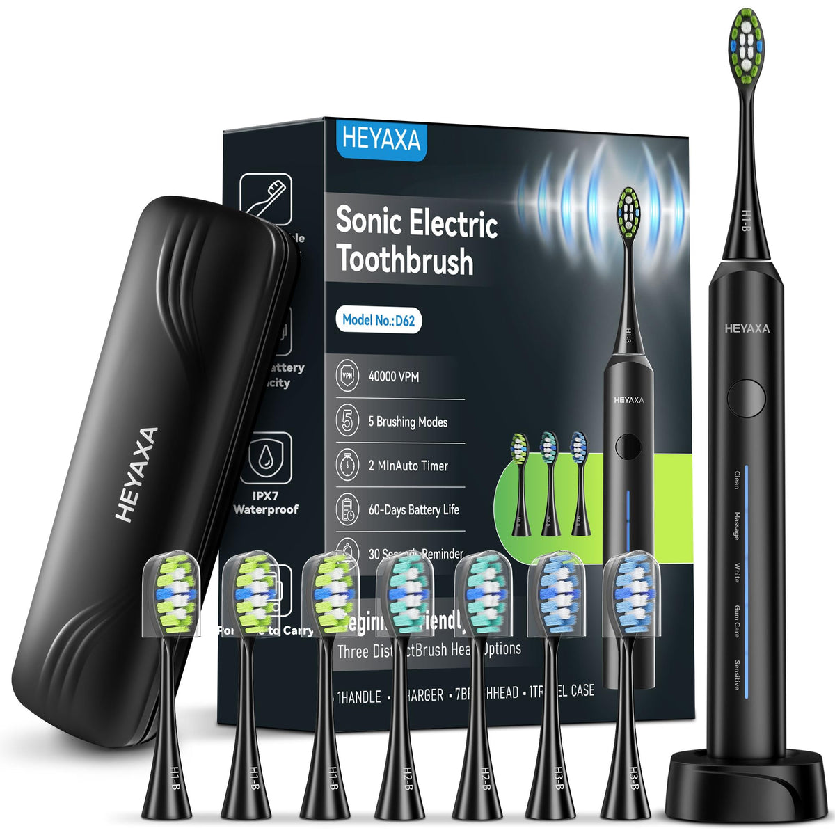 HEYAXA Sonic Electric Toothbrush, Dad Gifts, Gifts for Men, Birthday Gifts for Men, 60-Day Battery Life Rechargeable Pow