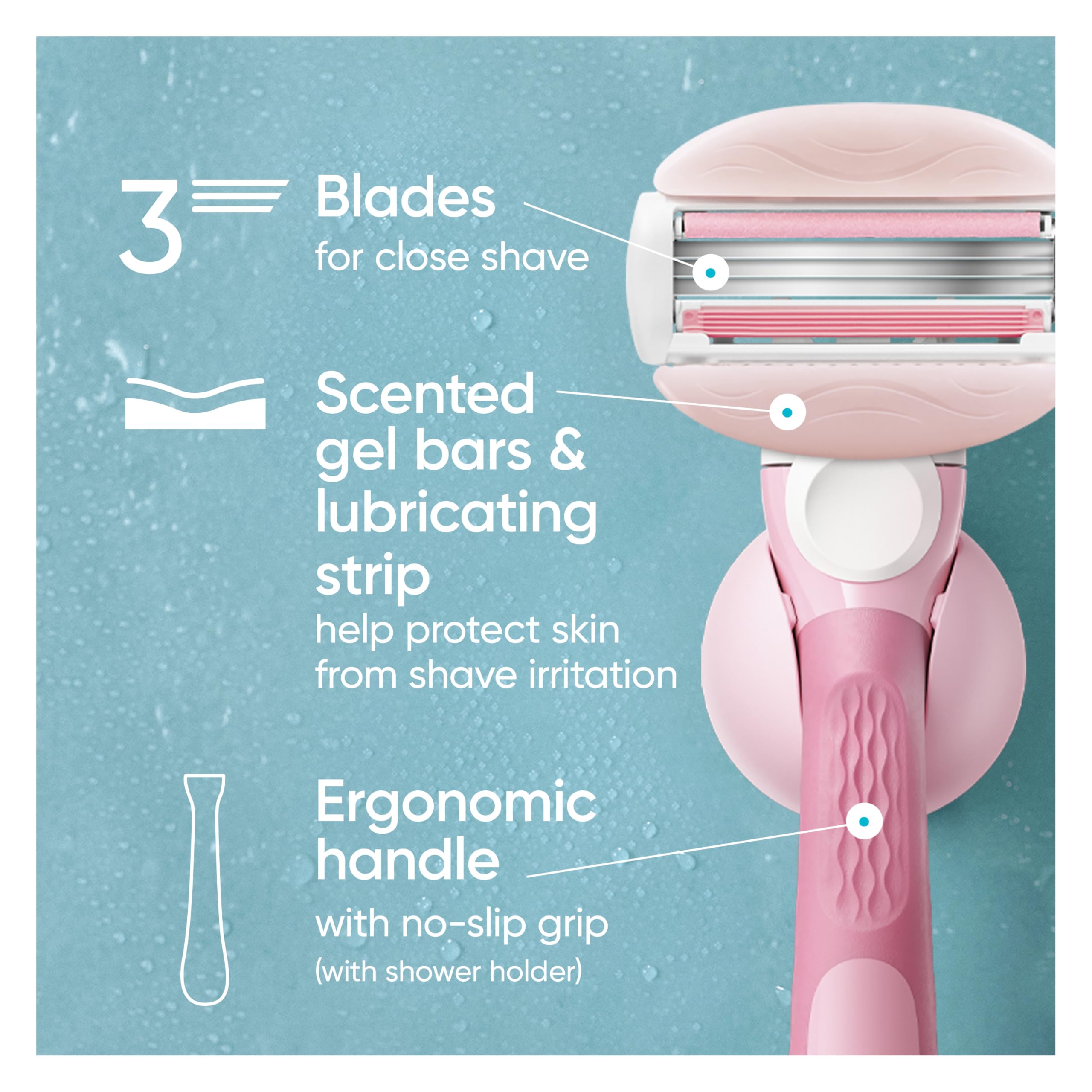 Gillette Venus ComfortGlide White Tea women's manual shaving razor with one handle and four blade refills.