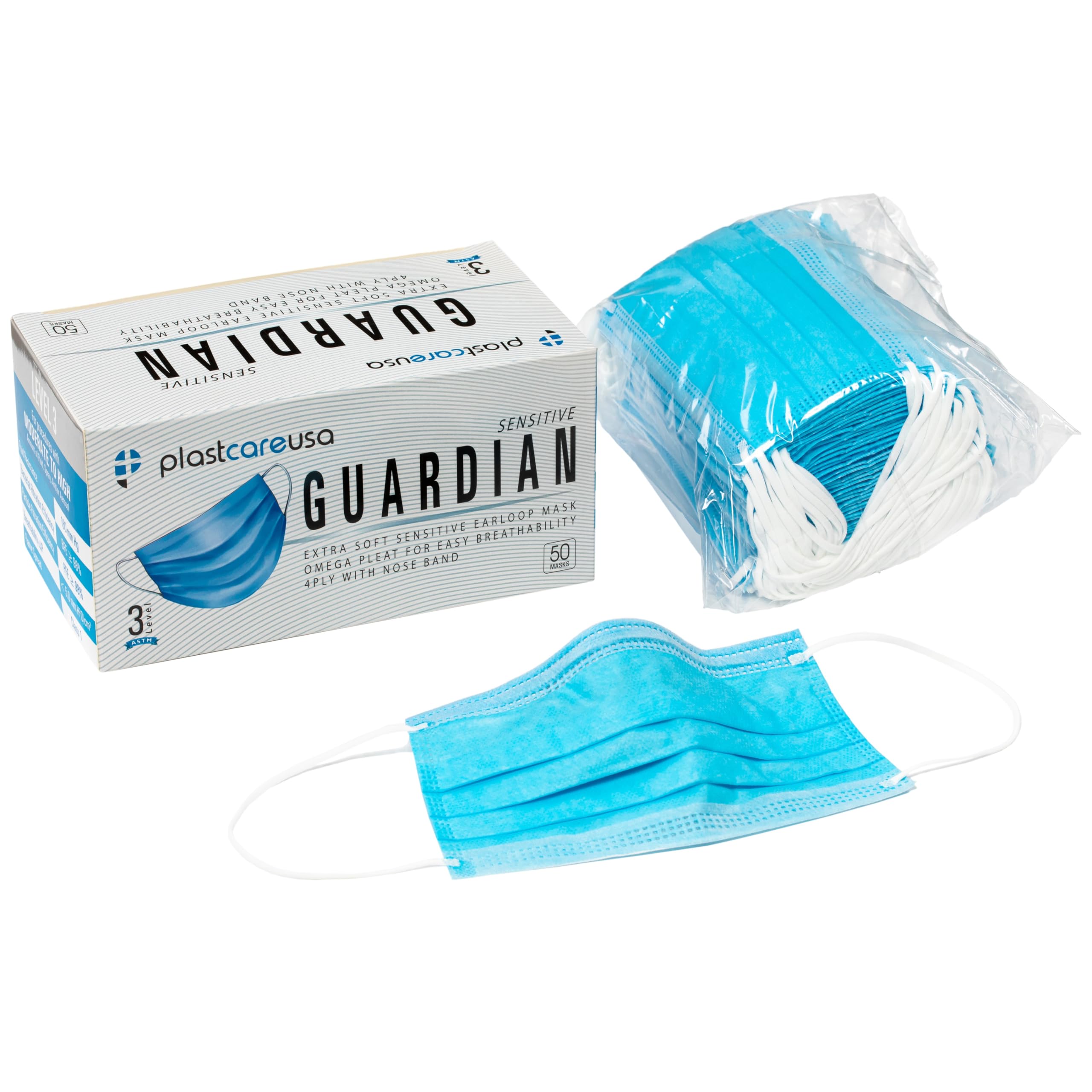 PlastCare USA 1000 ASTM Level 3 Face Masks 4-Ply, Disposable - Product Imagery