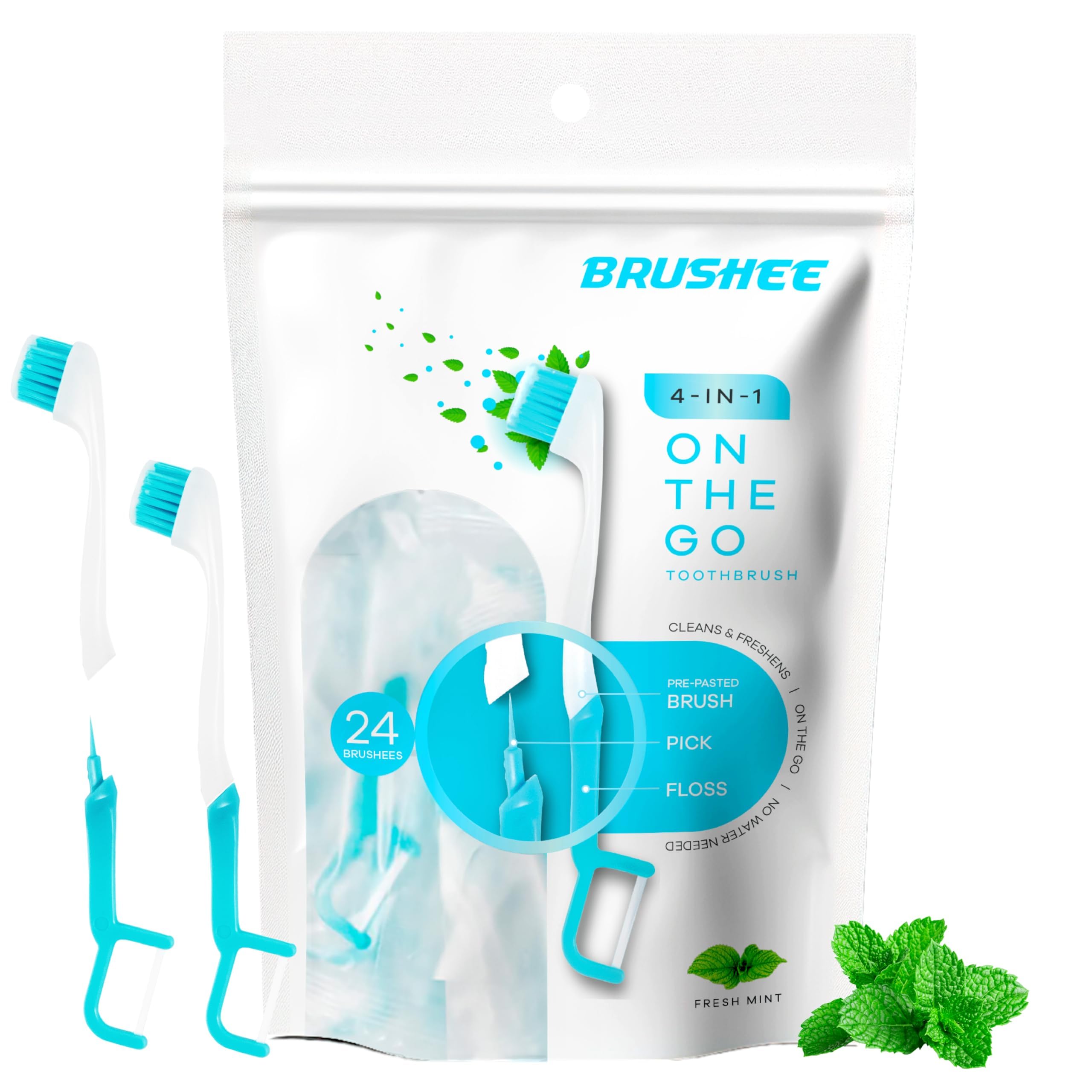 Brushee Disposable Travel Toothbrush, Fresh Mint Prepasted - Product Imagery