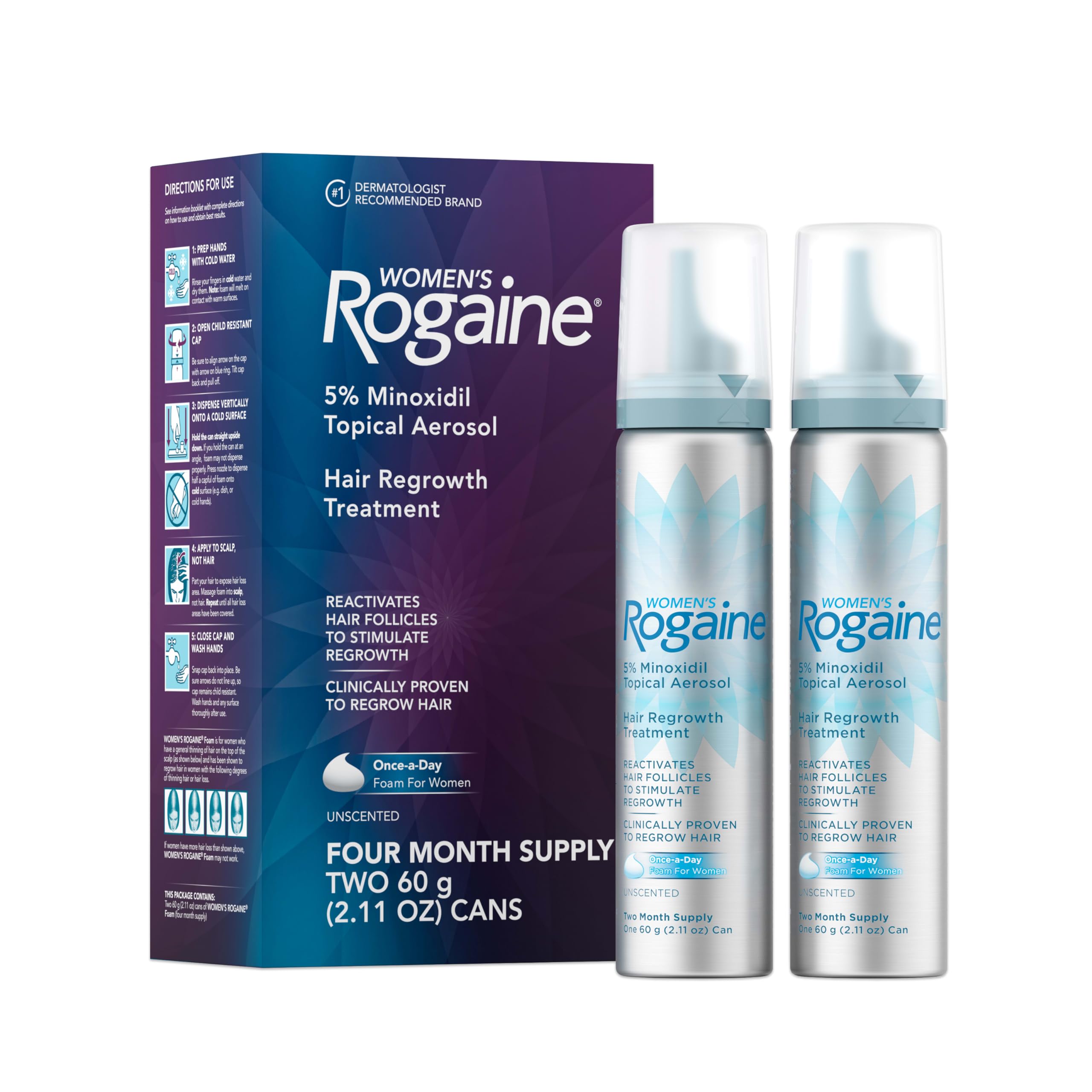 Women's Rogaine Hair Growth Foam, 5% Topical Minoxidil, 4 Mo, 2x - Product Imagery