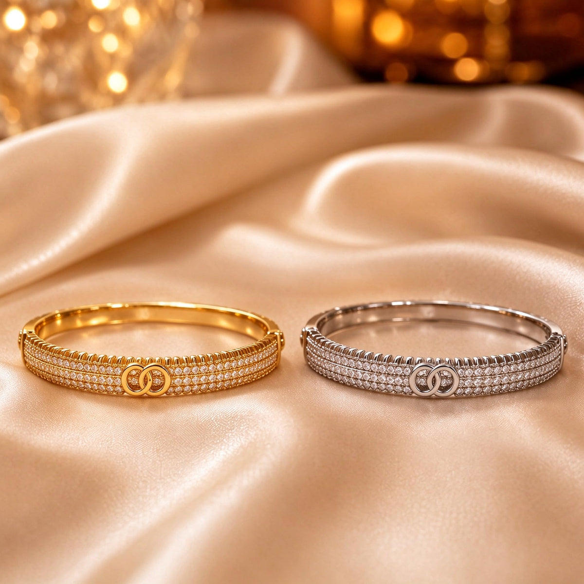 S925 Sterling Silver Interlocking Double C Hinged Bangle Bracelet, Triple Row Paved Cubic Zirconia Slim Cuff Luxury Eleg