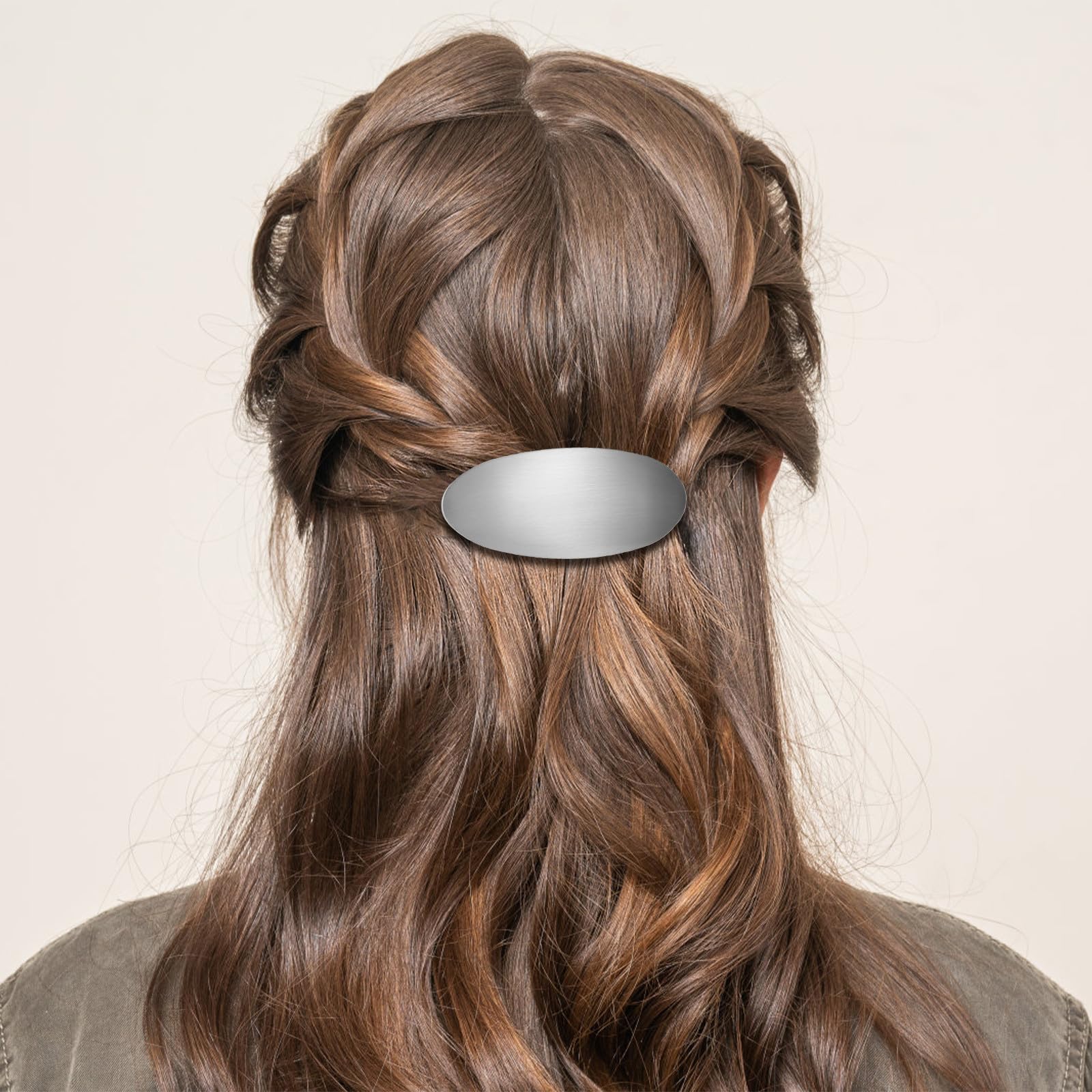 2 Pcs French Metal Oval Hair Barrettes Set Alloy Hair Clips for Women