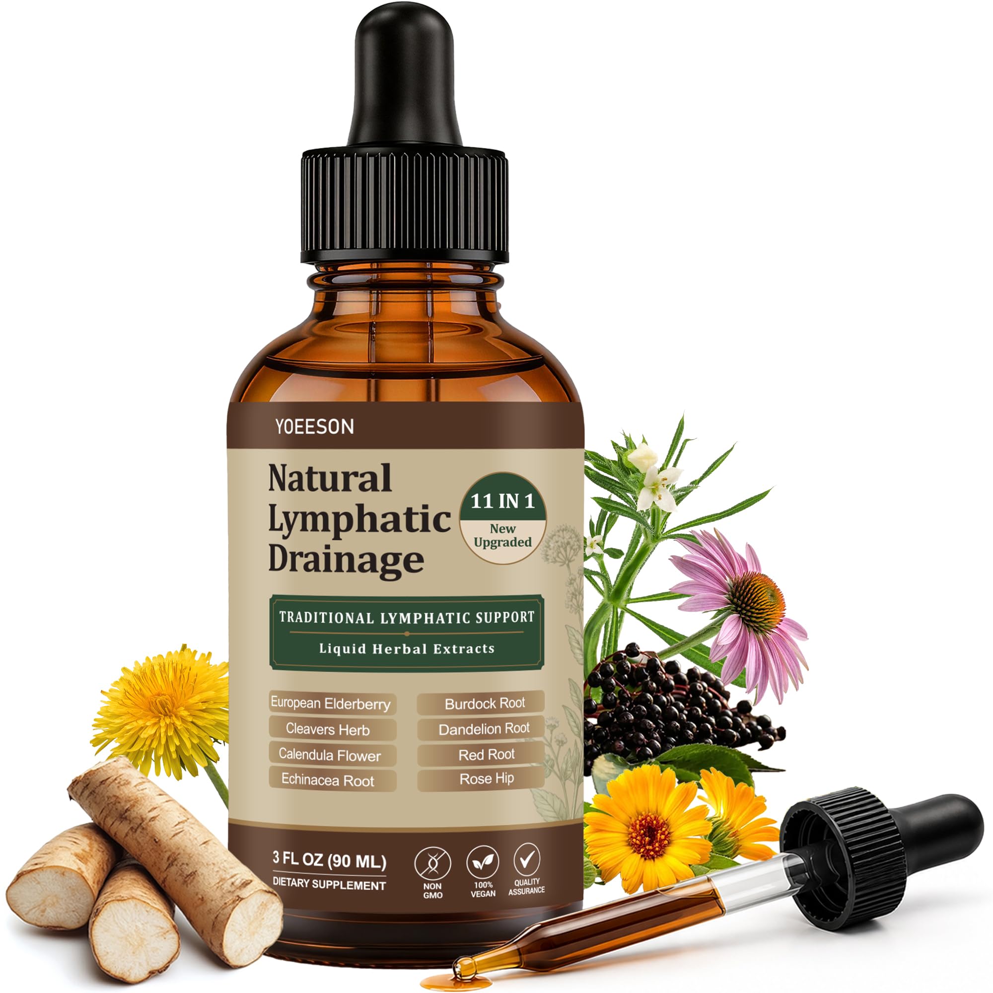 90 Day Supply - Natural Lymphatic Drainage Drops, Alcohol-Free - Product Imagery