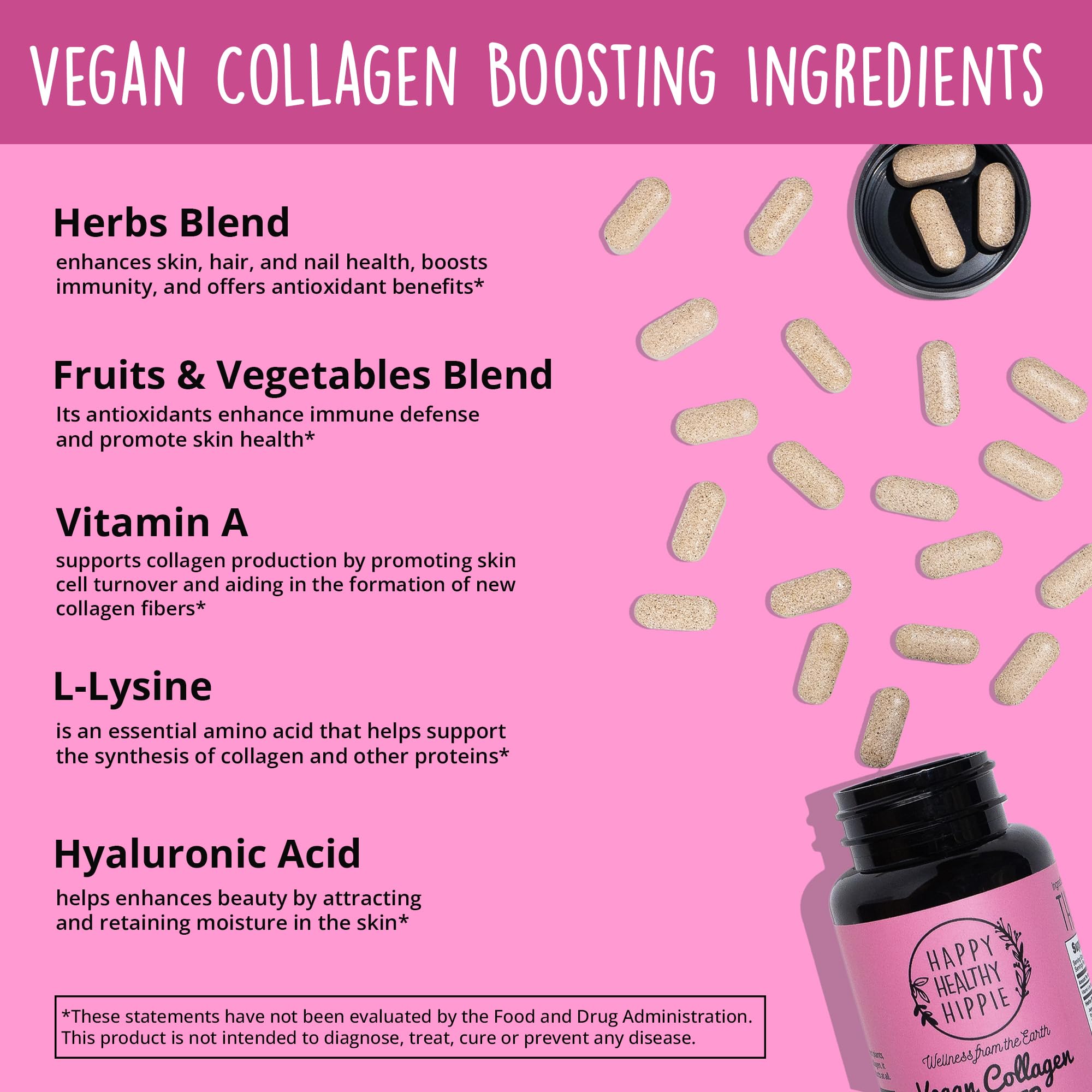 Vegan Collagen Booster for Hair, Skin & Nails, Plant-Based, Non-GMO, 60 Ct