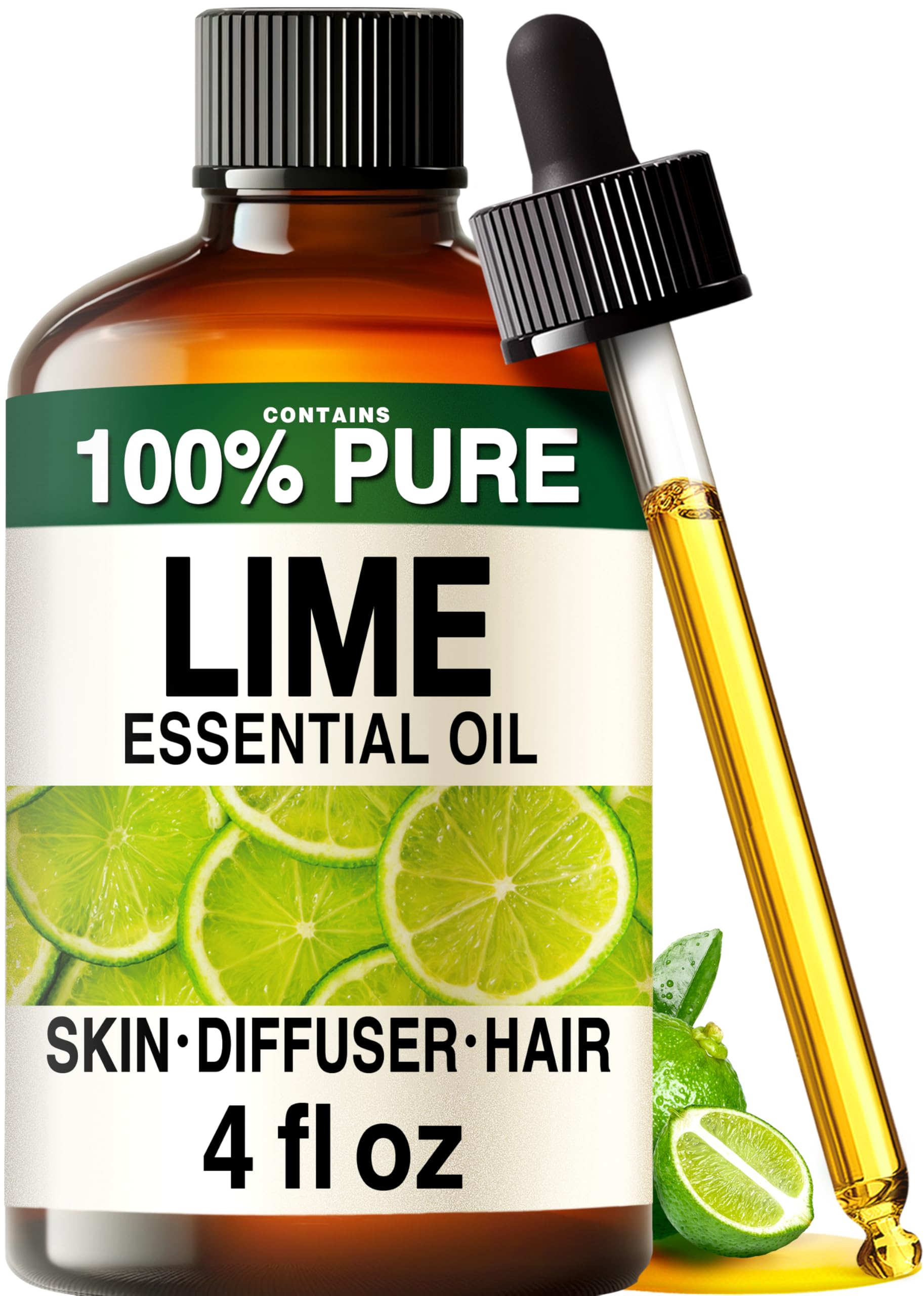 100% Pure Lime Essential Oil 4 Fl Oz - Lime Oil for Hair and Skin - Product Imagery