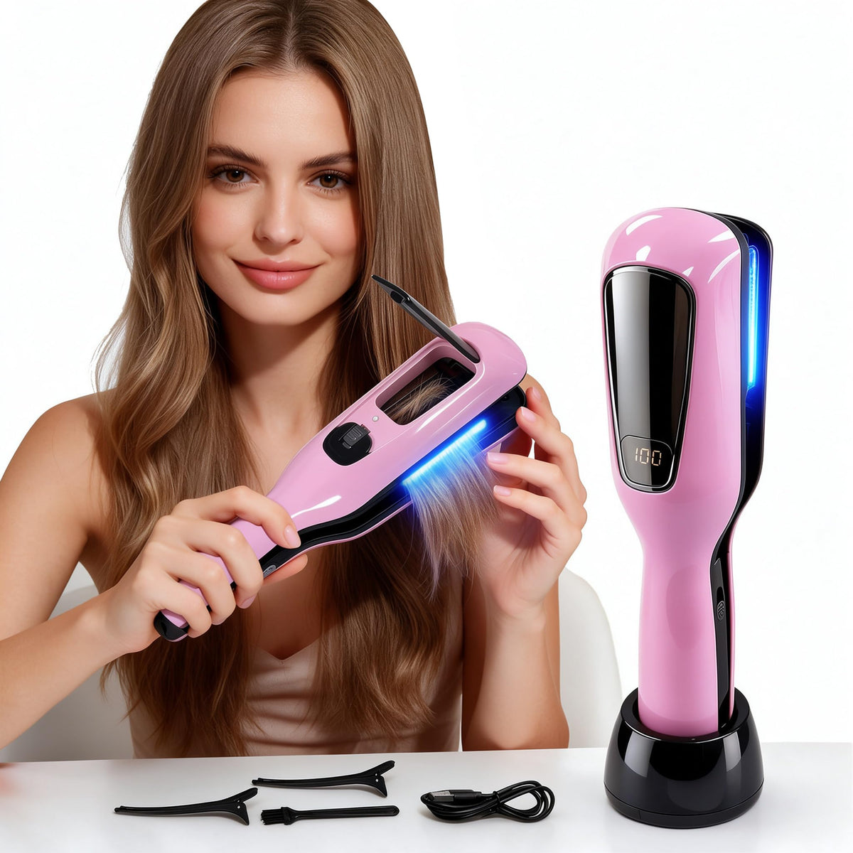 Brenix Cordless Split Ends Trimmer for Hair, Rechargeable Hair Care Tool-Pink – product photo (Finishing Trimmers)