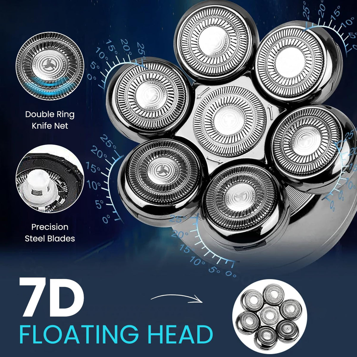 GOLDY BARBER PRO 7D Floating Head Shaver for Bald Men, 5-in-1 Grooming Kit, LED Display | IPX6 Waterproof skull shaver, 