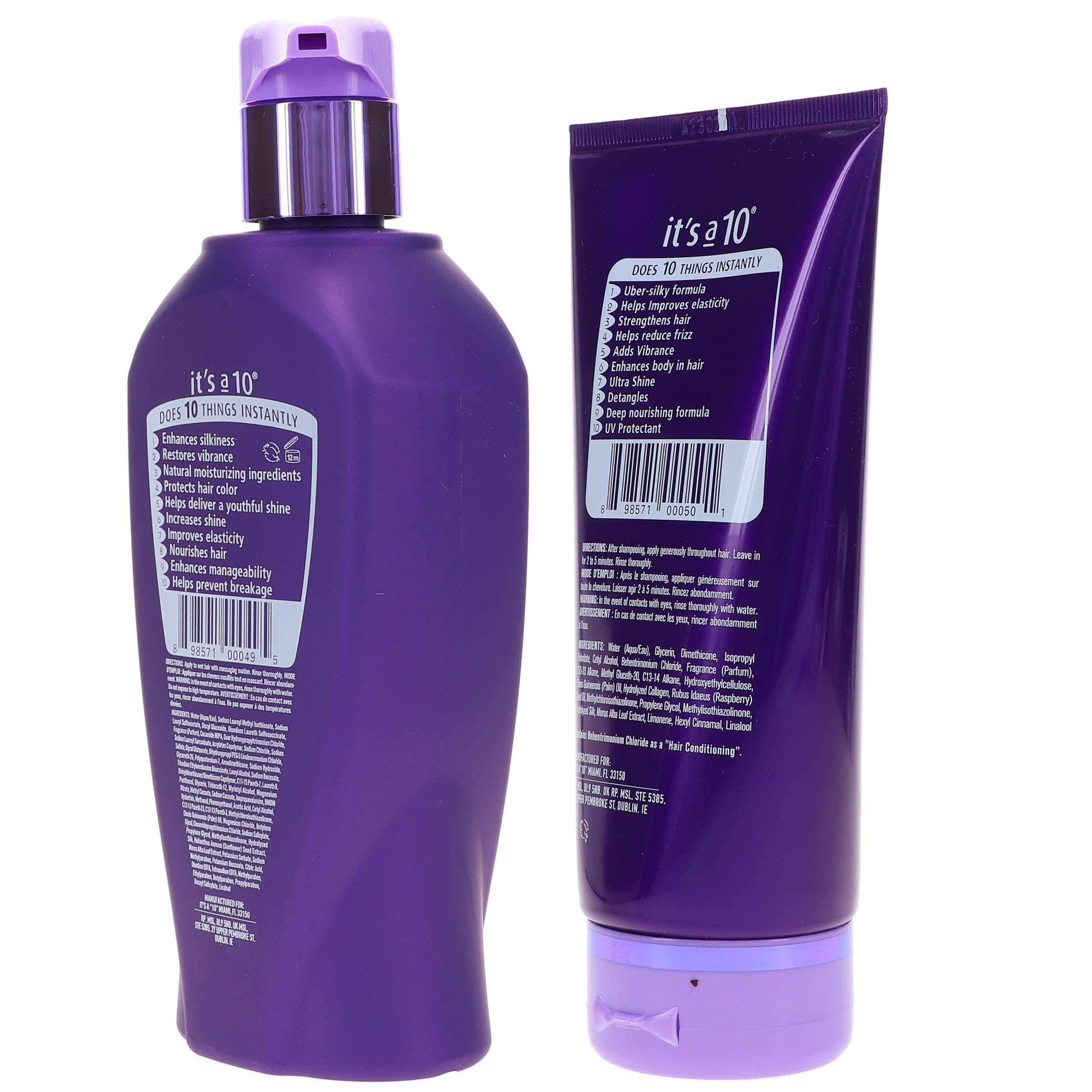 It's a 10 Silk Express Miracle Silk Shampoo and Conditioner set by It's a 10 Haircare, featuring sleek, shiny hair care products.