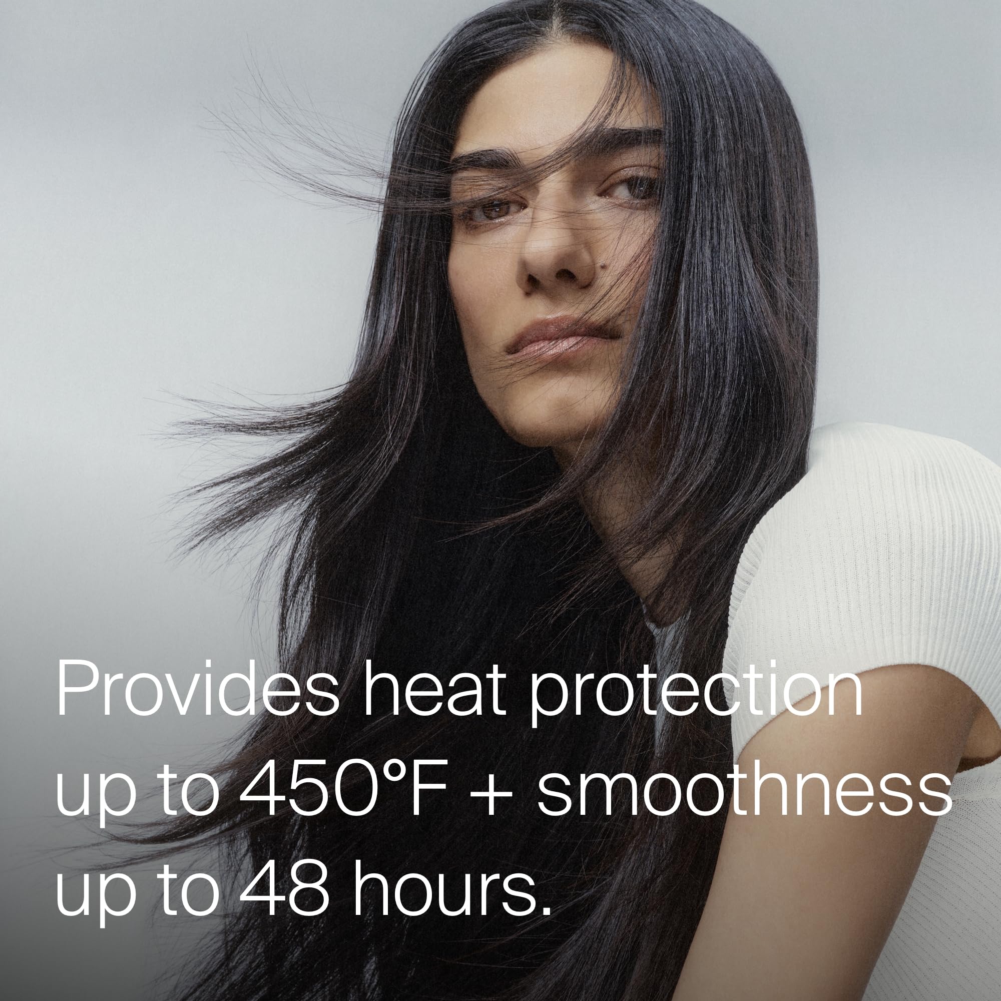 Living Proof Perfect Hair Day Heat Styling Spray in 5.5 oz, with spray bottle and styling details for smooth, protected hair.