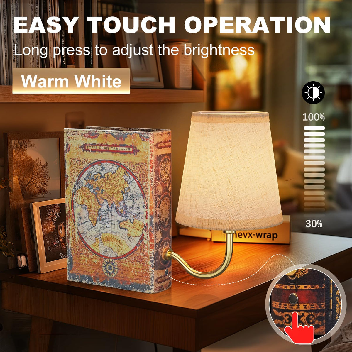 2 Pack Rechargeable Bookshelf Lamps Vintage Gold Touch - FUNTAPHANTA Official Imagery - 6