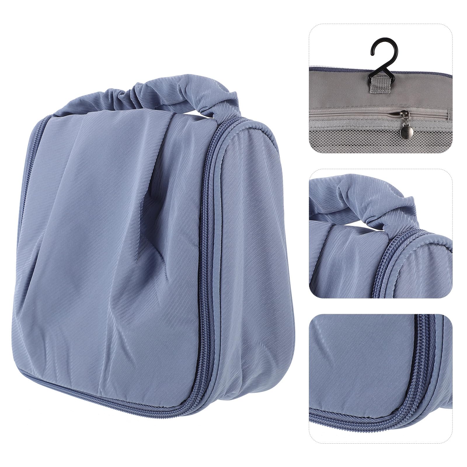 TEHAUX large blue travel cosmetic bag with handle, waterproof toiletry organizer for women, holds toiletries and makeup essentials.