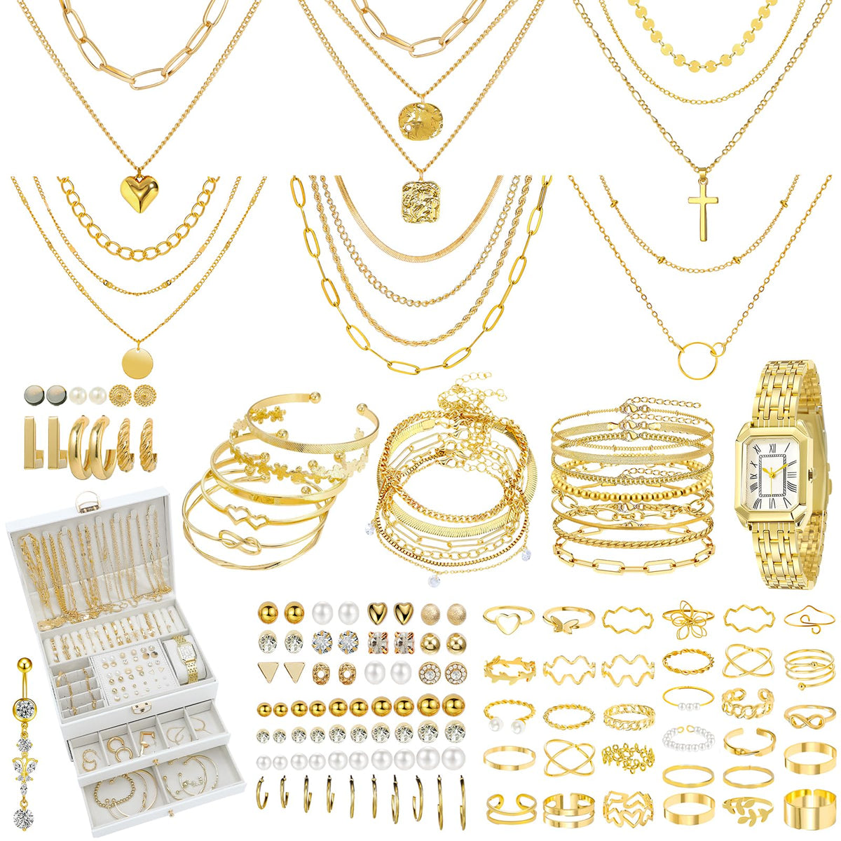 NEWITIN 88 Pcs Gold Jewelry Set for Women Bohemian Turquoise Jewelry Set – Gold, Metal, Adjustable