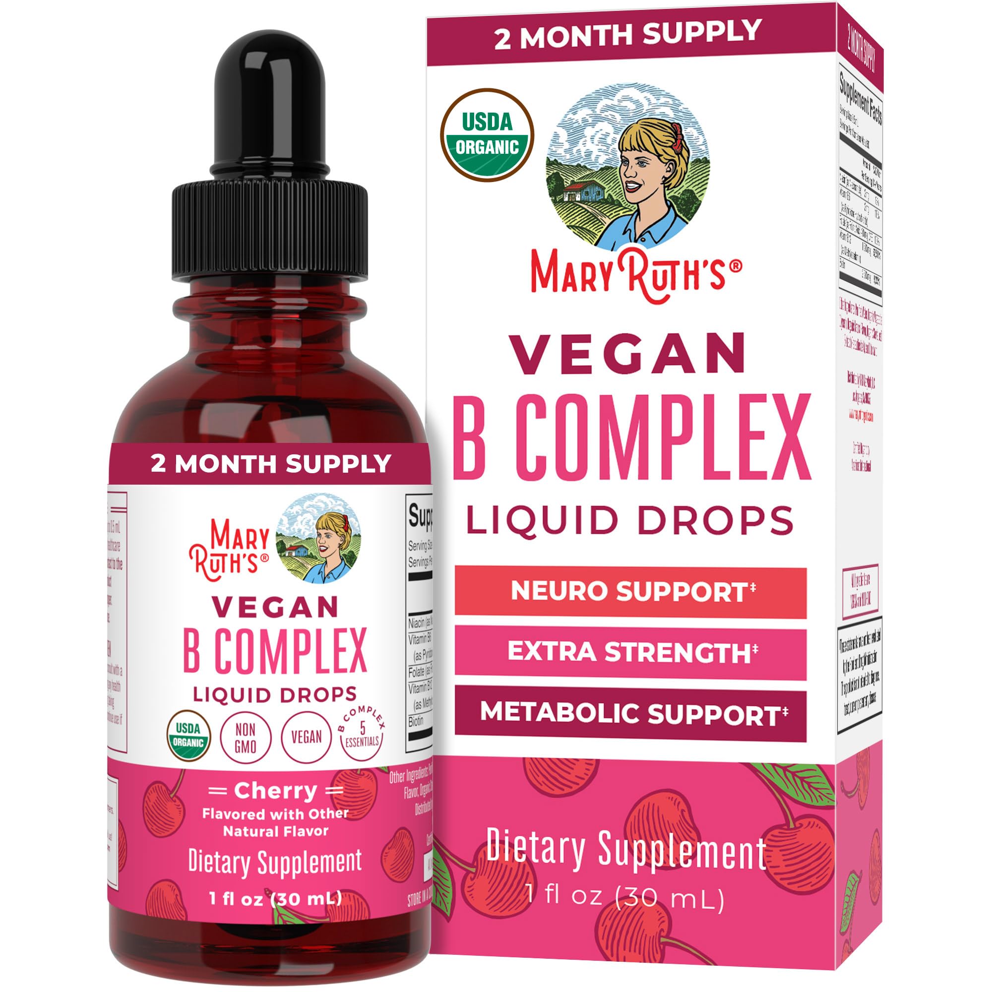MARYRUTH'S Organic Vitamin B Complex, Biotin, Vitamin B12, - Product Imagery
