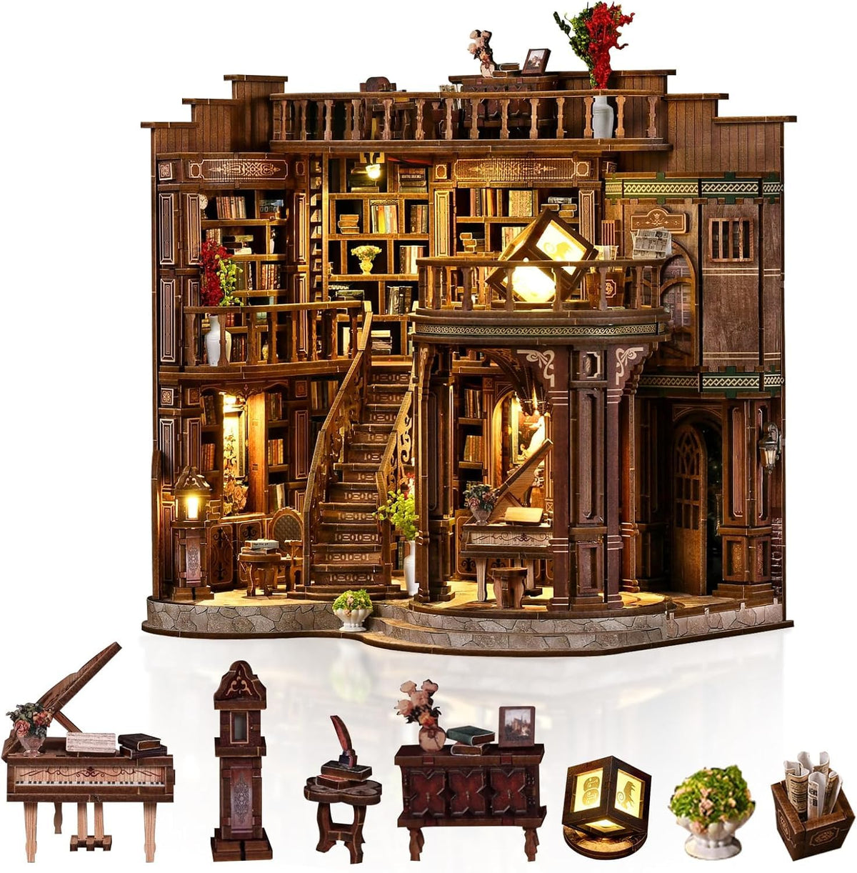 Victorian Reading Hall Book Nook Kit with LED Lights Elegant - NanoZen Official Imagery - 1