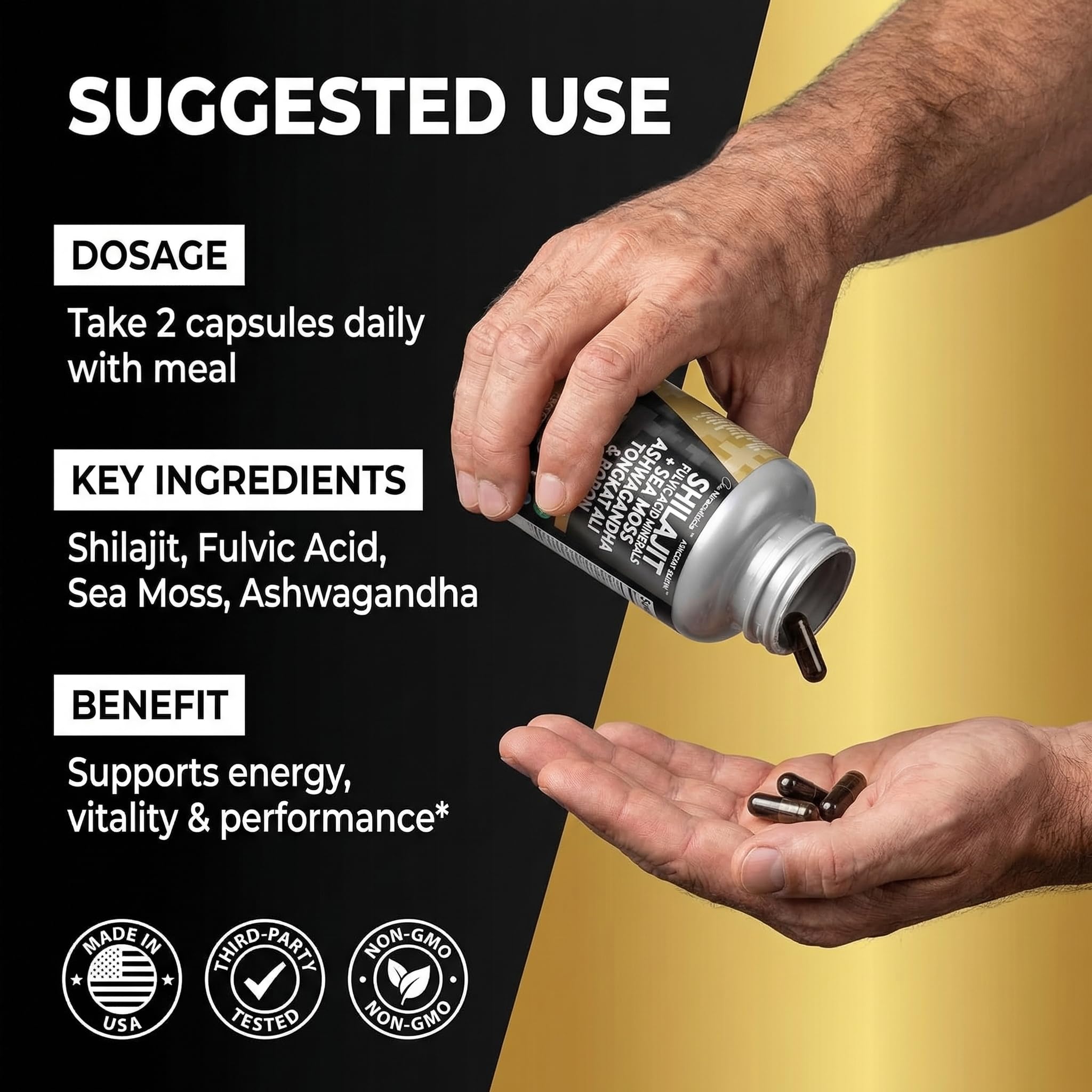 Shilajit Supplement for Men – Sea Moss, Ashwagandha, 90ct
