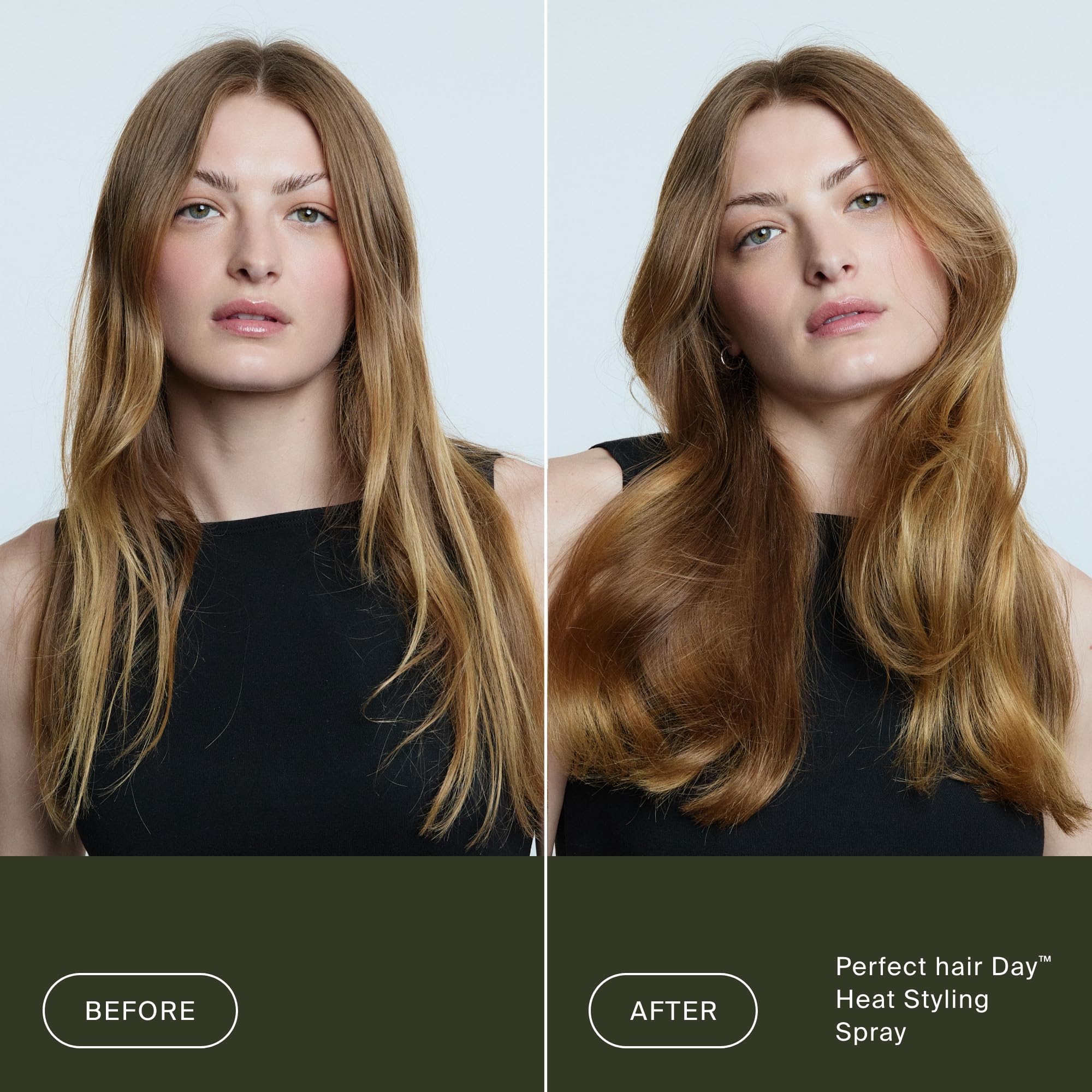 Living Proof Perfect Hair Day Heat Styling Spray 5.5 oz, a hair styling agent in a spray bottle with a pump nozzle.