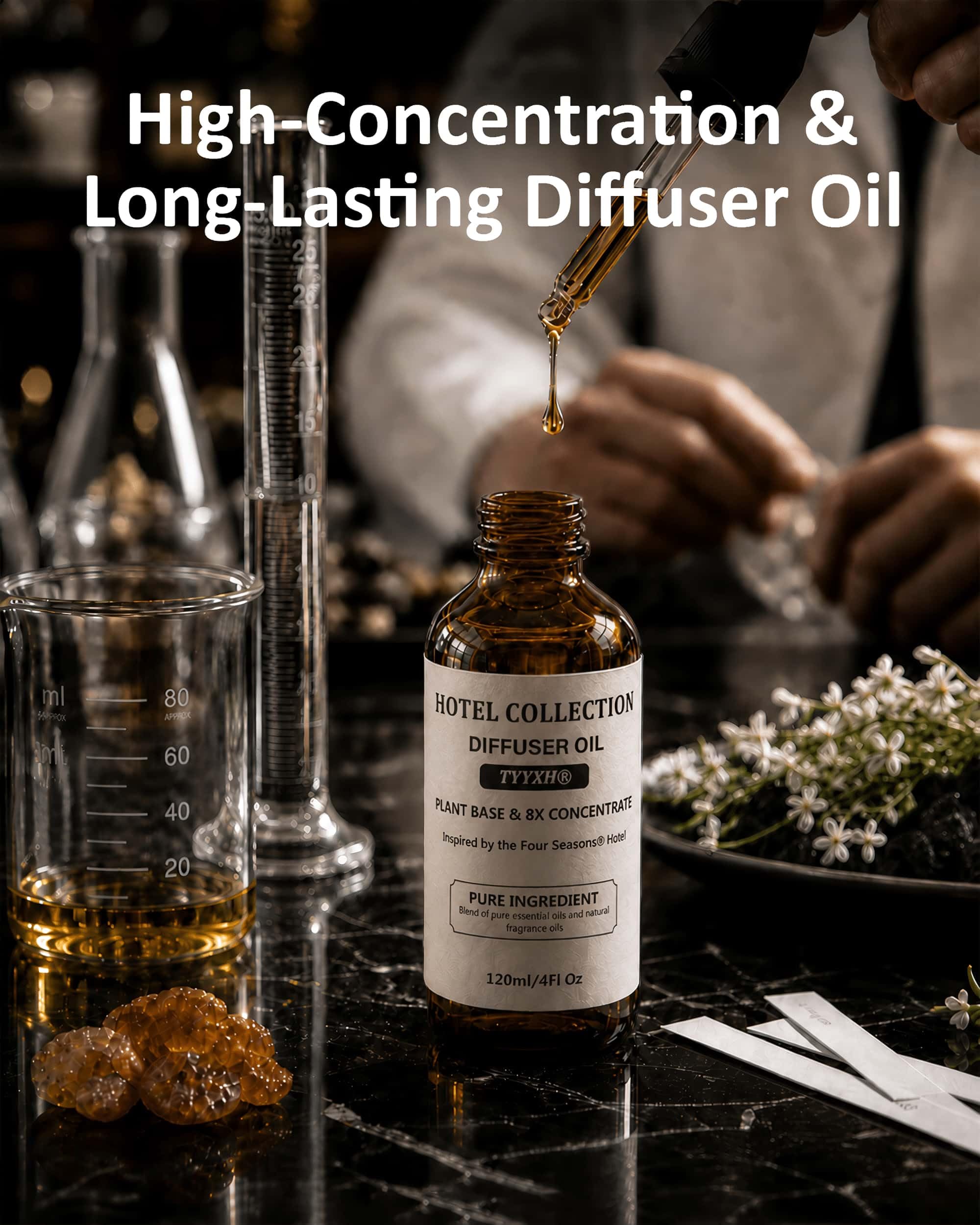 TYYXH four seasons scented diffuser oil in a 4oz bottle, essential oil for home fragrance, with floral and citrus notes.