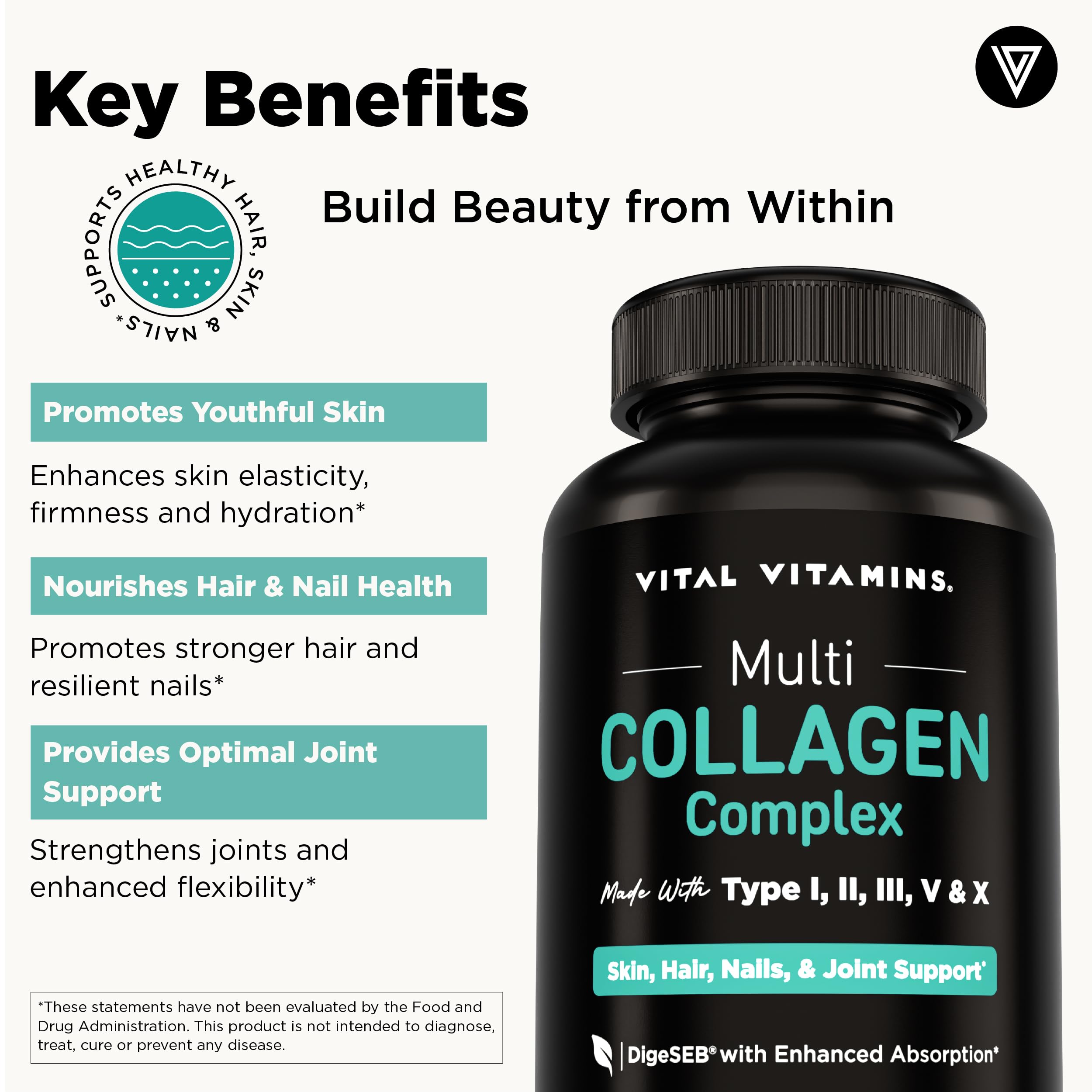 Vital Vitamins Multi Collagen Peptides Complex for Women & Men, 150 Pills