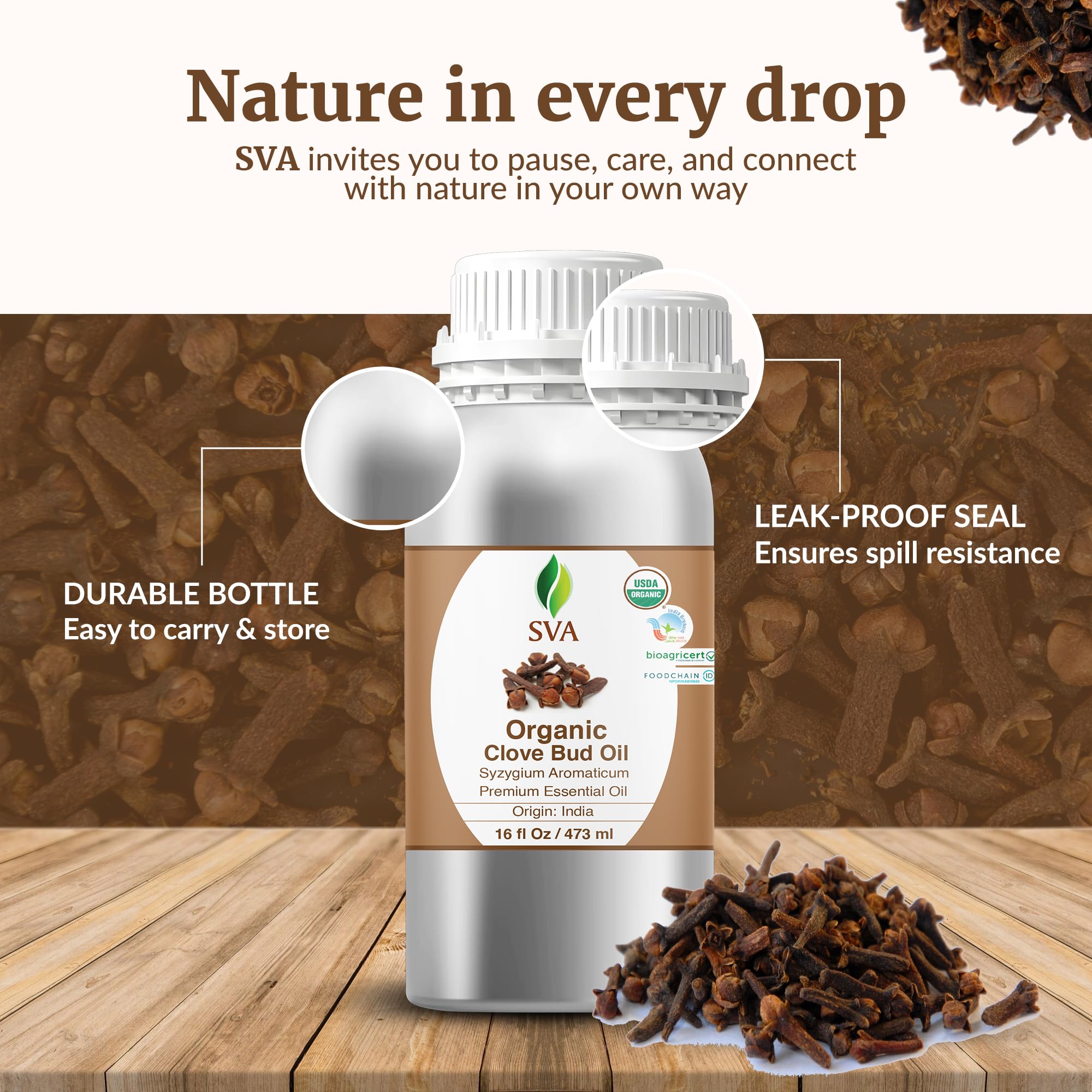 SVA Organics Organic Clove Bud Essential Oil 16oz Bulk