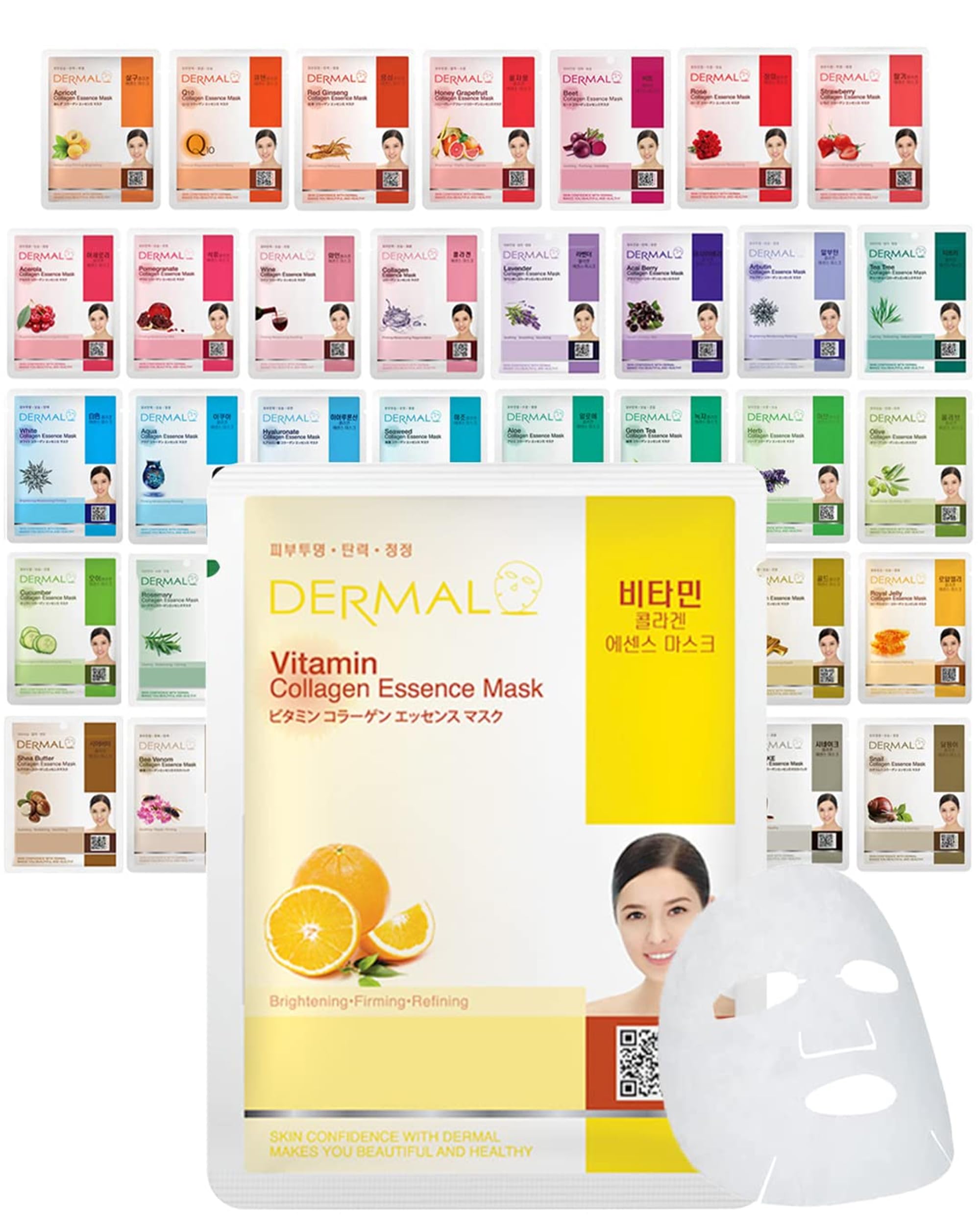 DERMAL 39 Korean Essence Sheet Mask Variety Pack, 39 Formulas, - Product Imagery