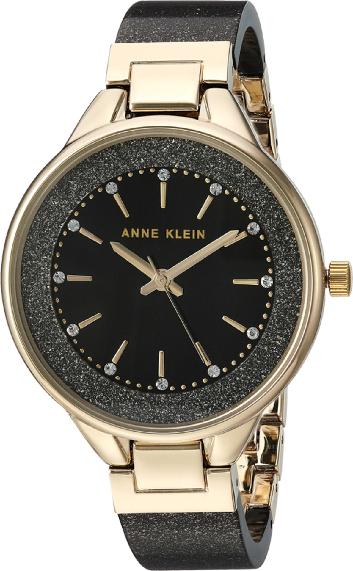 Anne Klein Women's Premium Crystal Accented Resin Bangle Watch – Black
