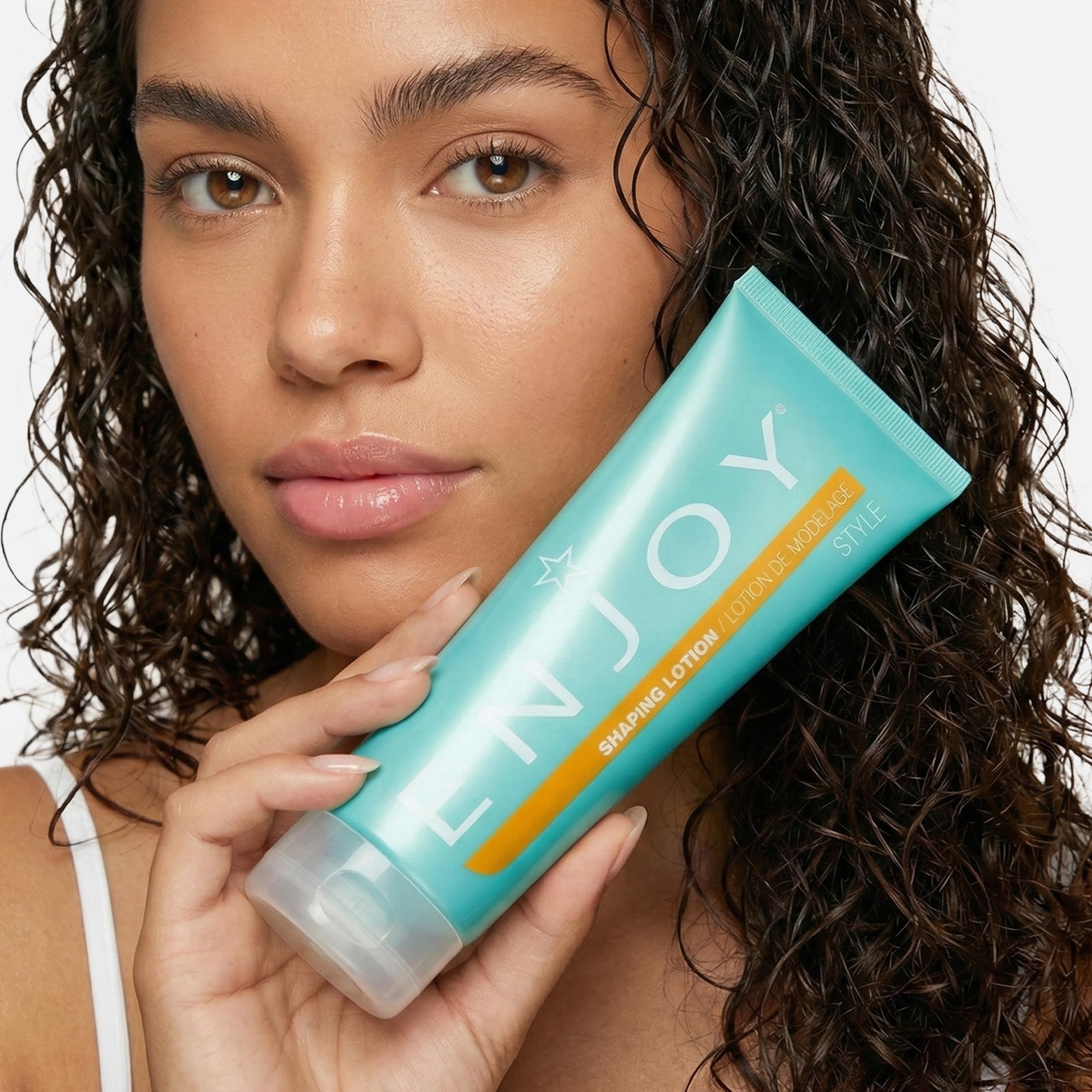 Enjoy Shaping Lotion hair styling cream in 8 oz jar, lightweight formula for enhancing curls, texture, shine, and bouncy hold.