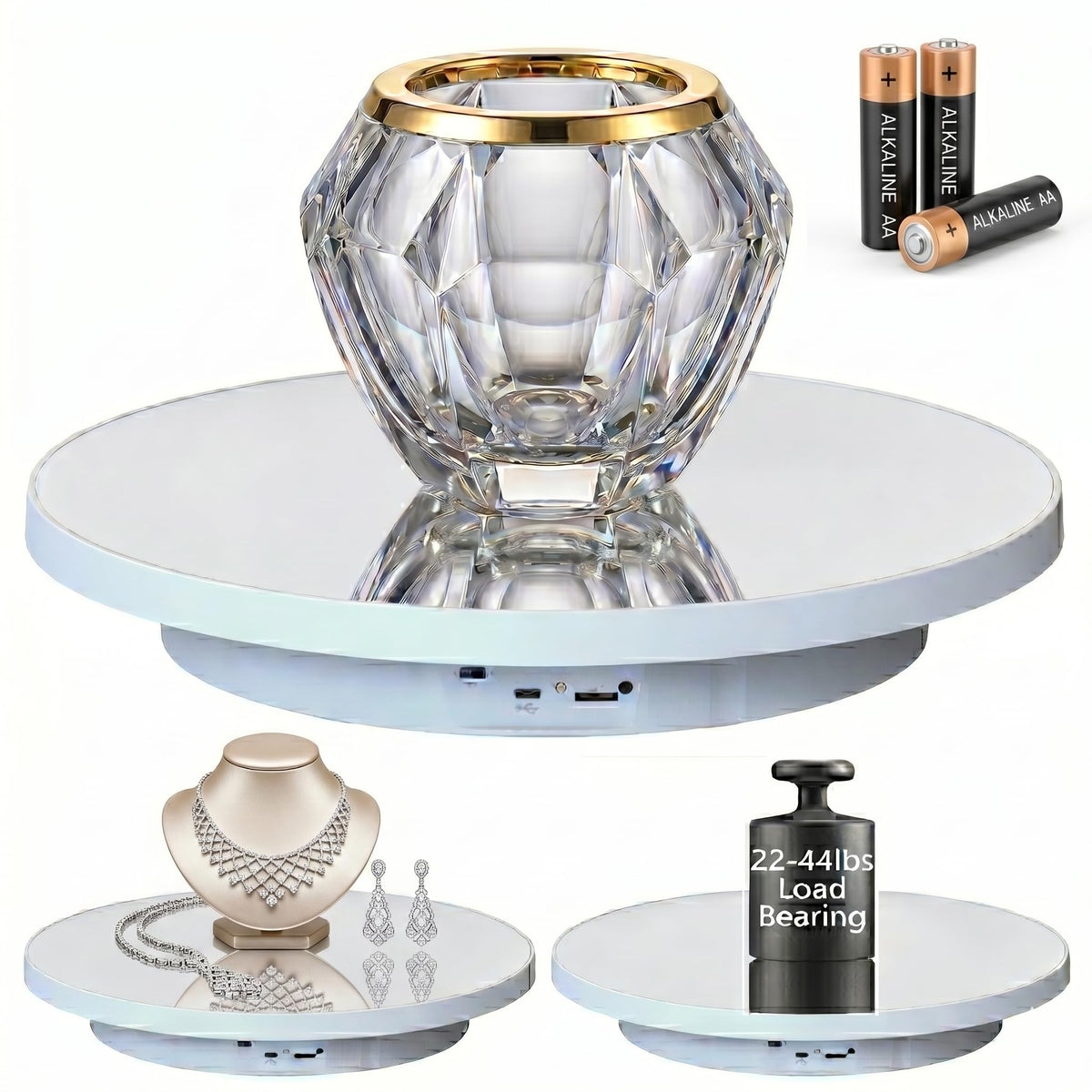 JAYEGT Motorized Rotating Display Stand, 16inch /44Lbs Load,Real Mirror Cover ，360 Degree Electric Rotating Turntable,Cu