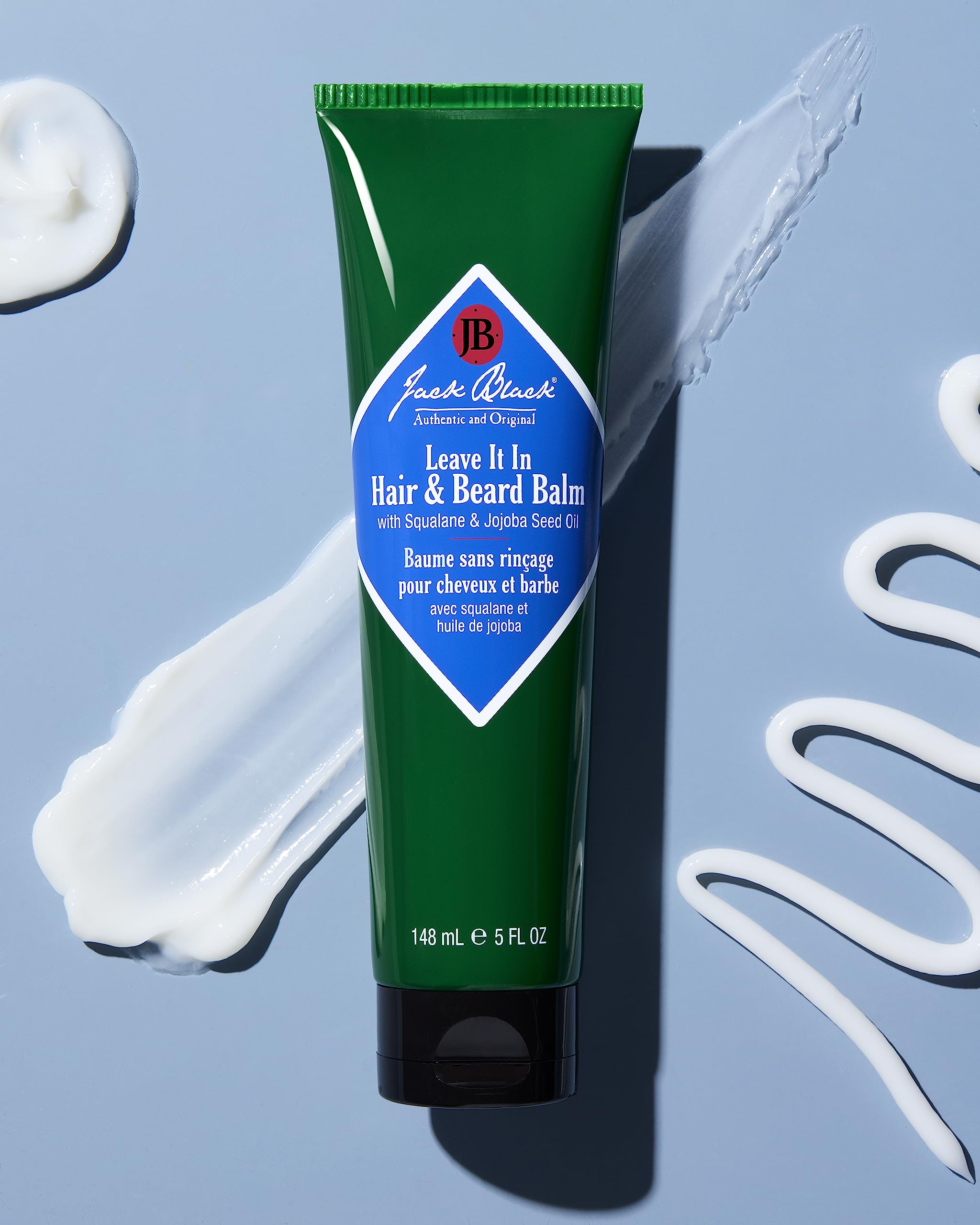 Jack Black Leave It In Hair & Beard Balm applied to hair and beard for styling and conditioning.