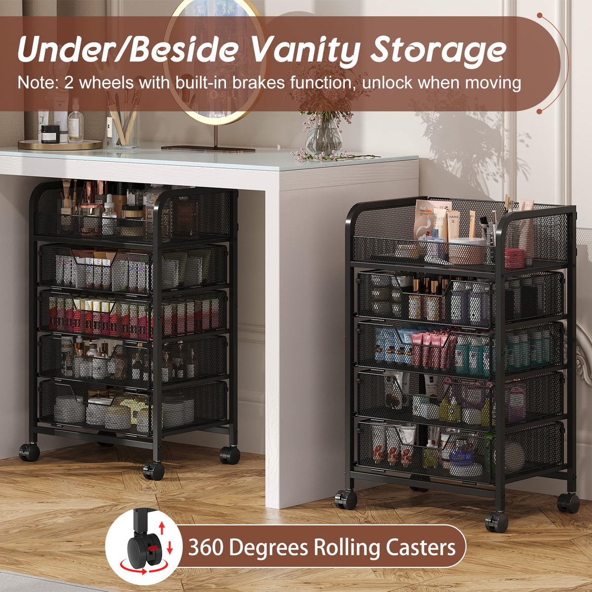 Makeup Cart Organizer with 4 Drawers Vanity Storage - Hongtamoya Official Imagery - 5