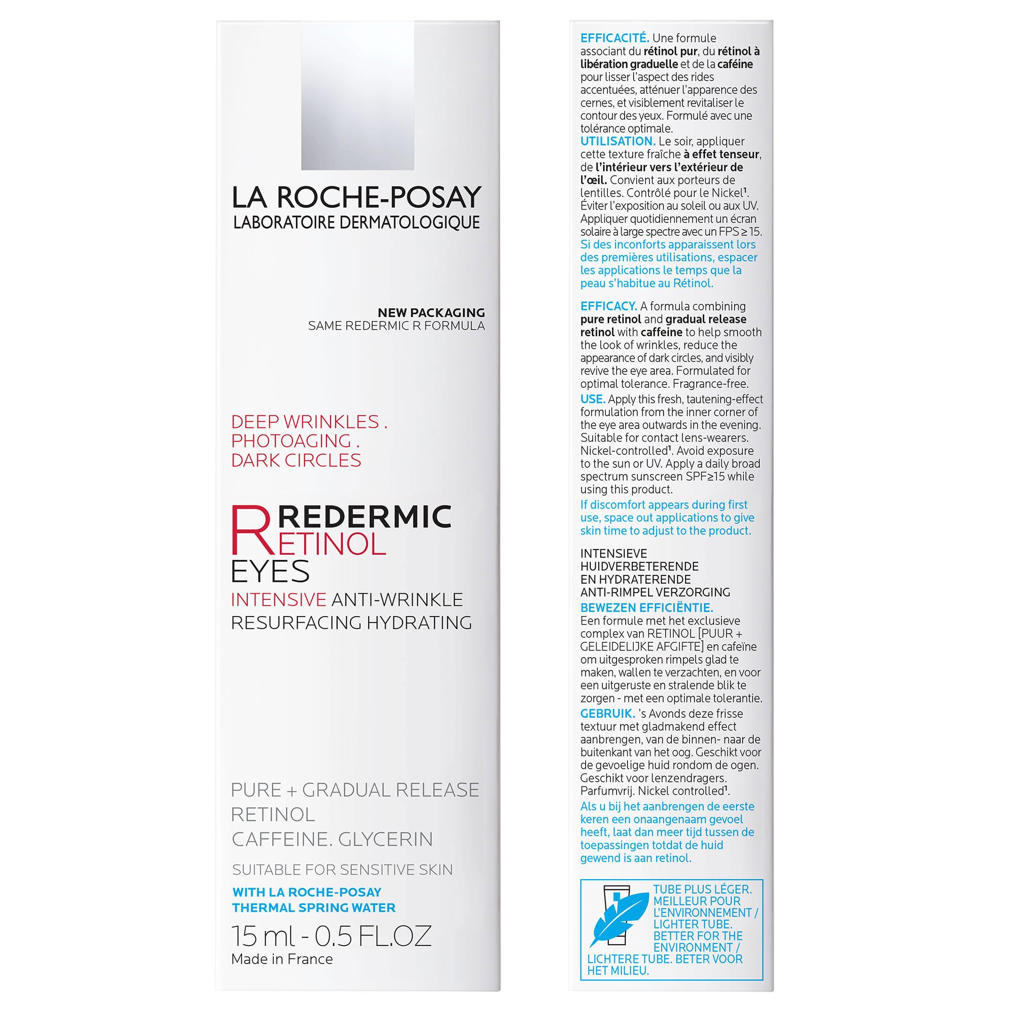 La Roche-Posay Redermic R Retinol Eye Cream with Caffeine, 0.5oz, in a sleek jar showing the skincare product for eye area.