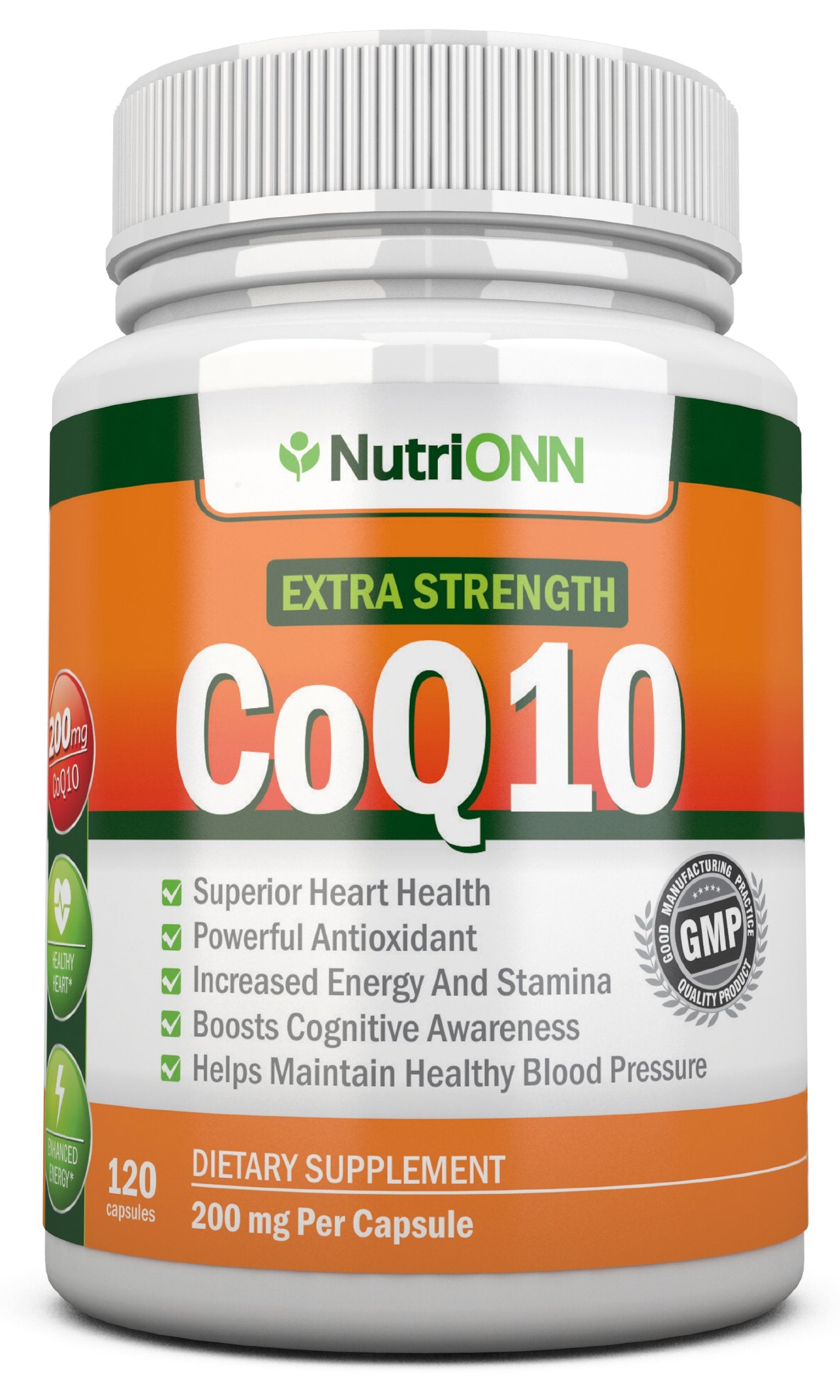 NutriONN CoQ10 200mg (Double Strength), 120 Capsules - High - Product Imagery