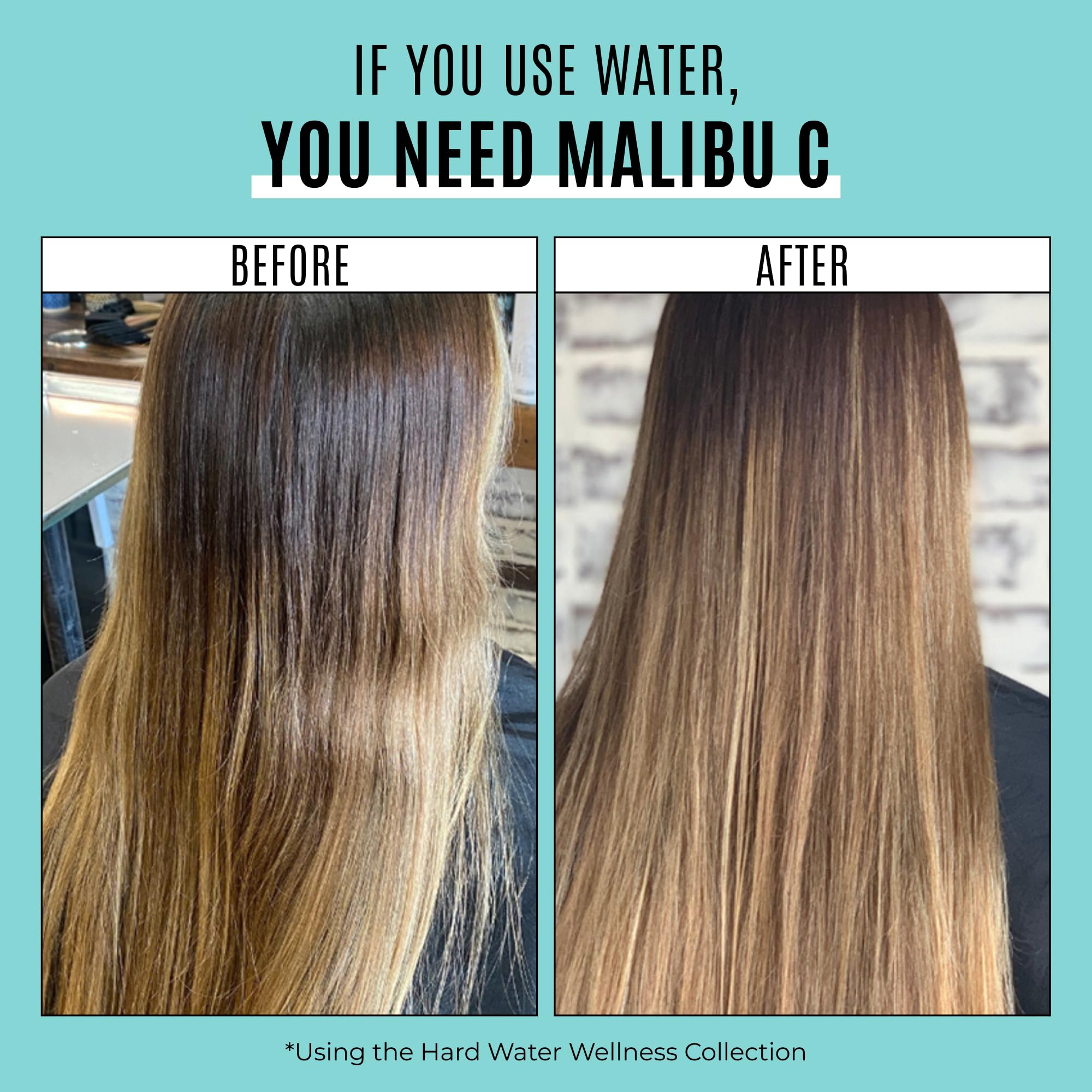Malibu C Hard Water Wellness Conditioner packet for hydrating hair, removing deposits and impurities, part of the hair care set.