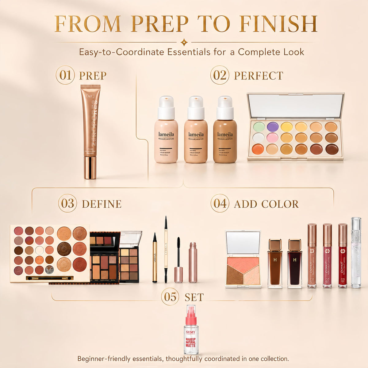 LUMA EDIT Makeup Kit for Women Full Kit, All in One Full Face Makeup Set – back view and specifications