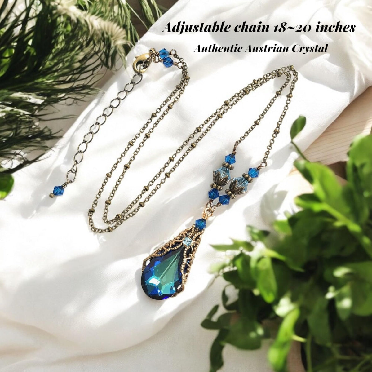 HisJewelsCreations Bermuda Blue Teardrop Pendant Filigree Necklace Jewelry for Women Gift for Her – packaging and label
