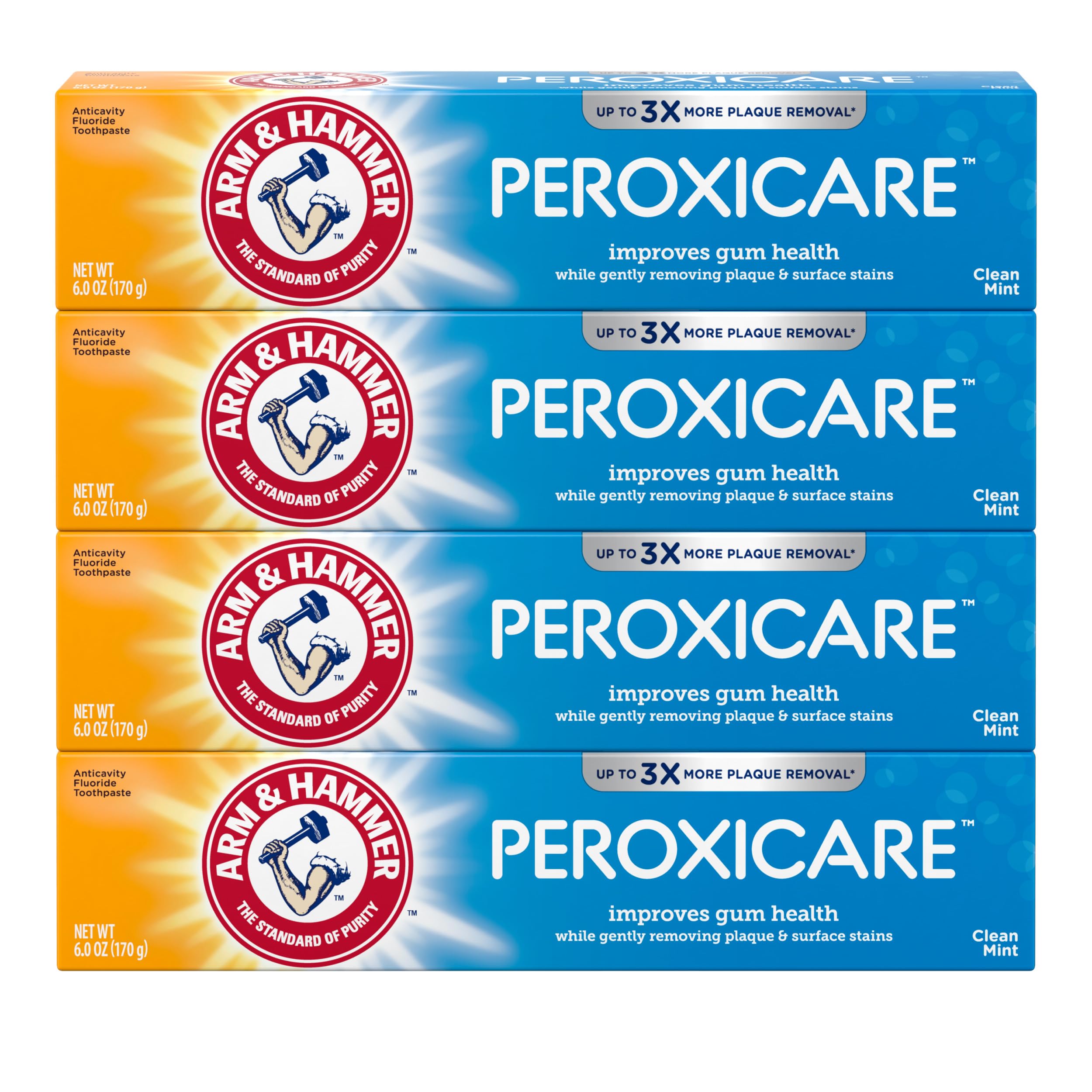 ARM & Hammer Peroxicare Toothpaste, Clean Mint, 6.0 oz, 4-Pack - Product Imagery