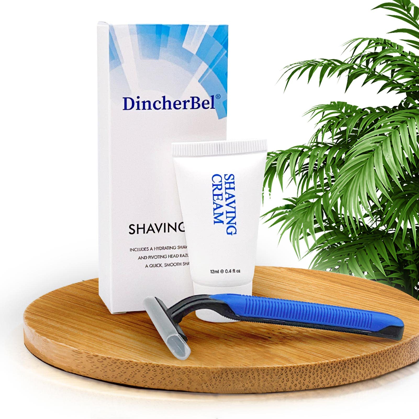 Bulk shaving kit with 50 disposable manual razors and 12g shaving cream from DincherBel for a smooth shave.