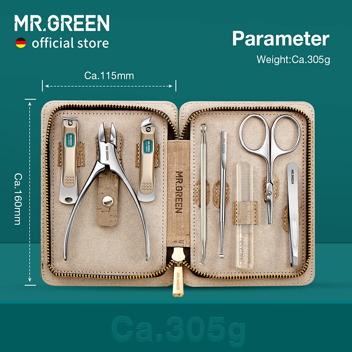 MR.GREEN Manicure Sets Pedicure Kits Stainless Steel Nail Clipper Personal Care Tools with PU Leather Case (Gray) – back