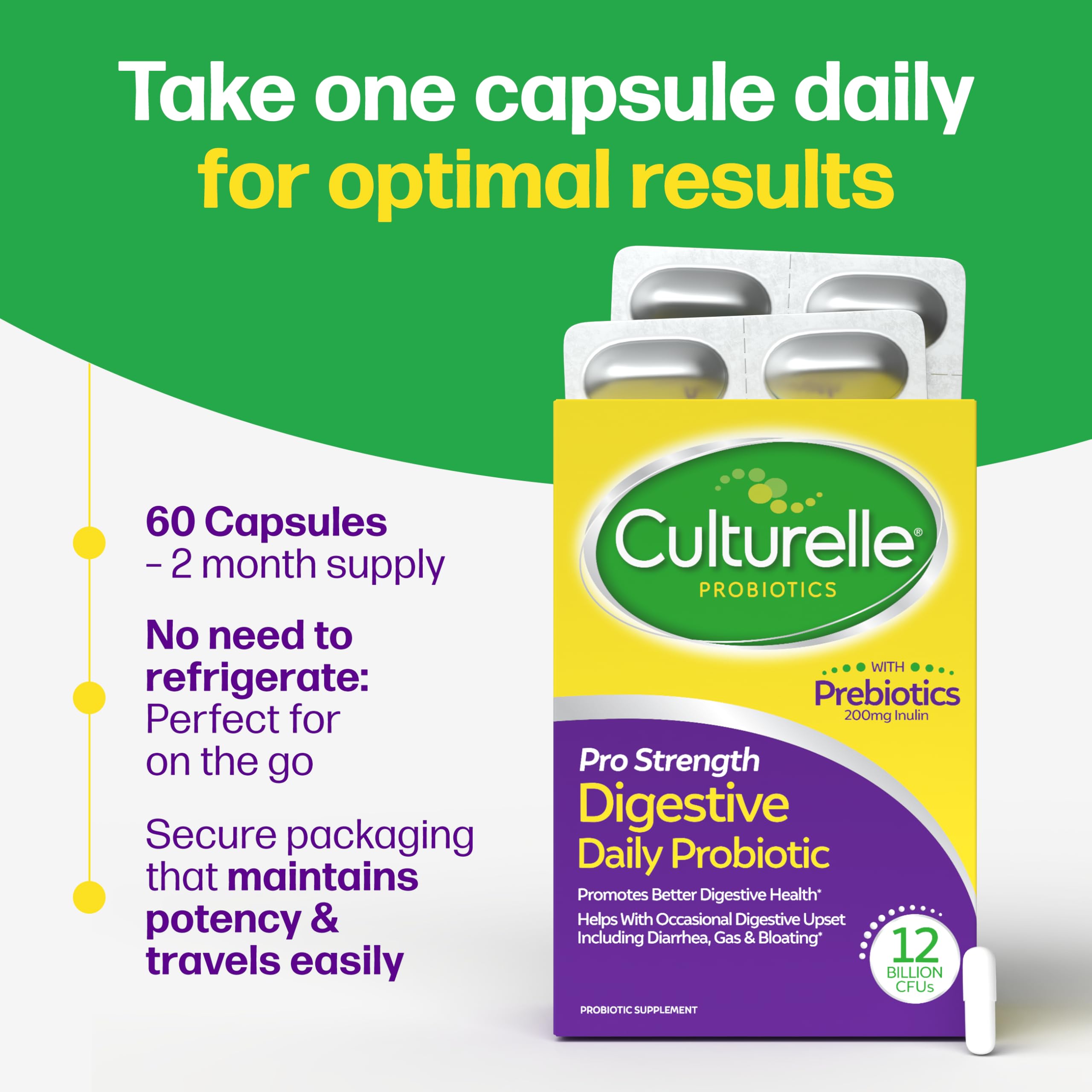 Culturelle Pro Strength Probiotics for Digestive Gut Health*, 12B CFU, 60ct