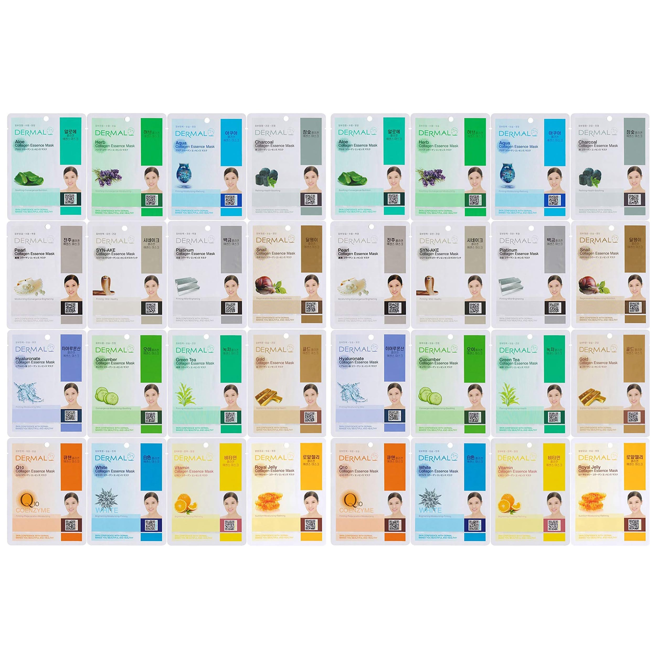 DERMAL 32 Combo Pack Made in Korea Facial Mask – 20+ Years of - Product Imagery